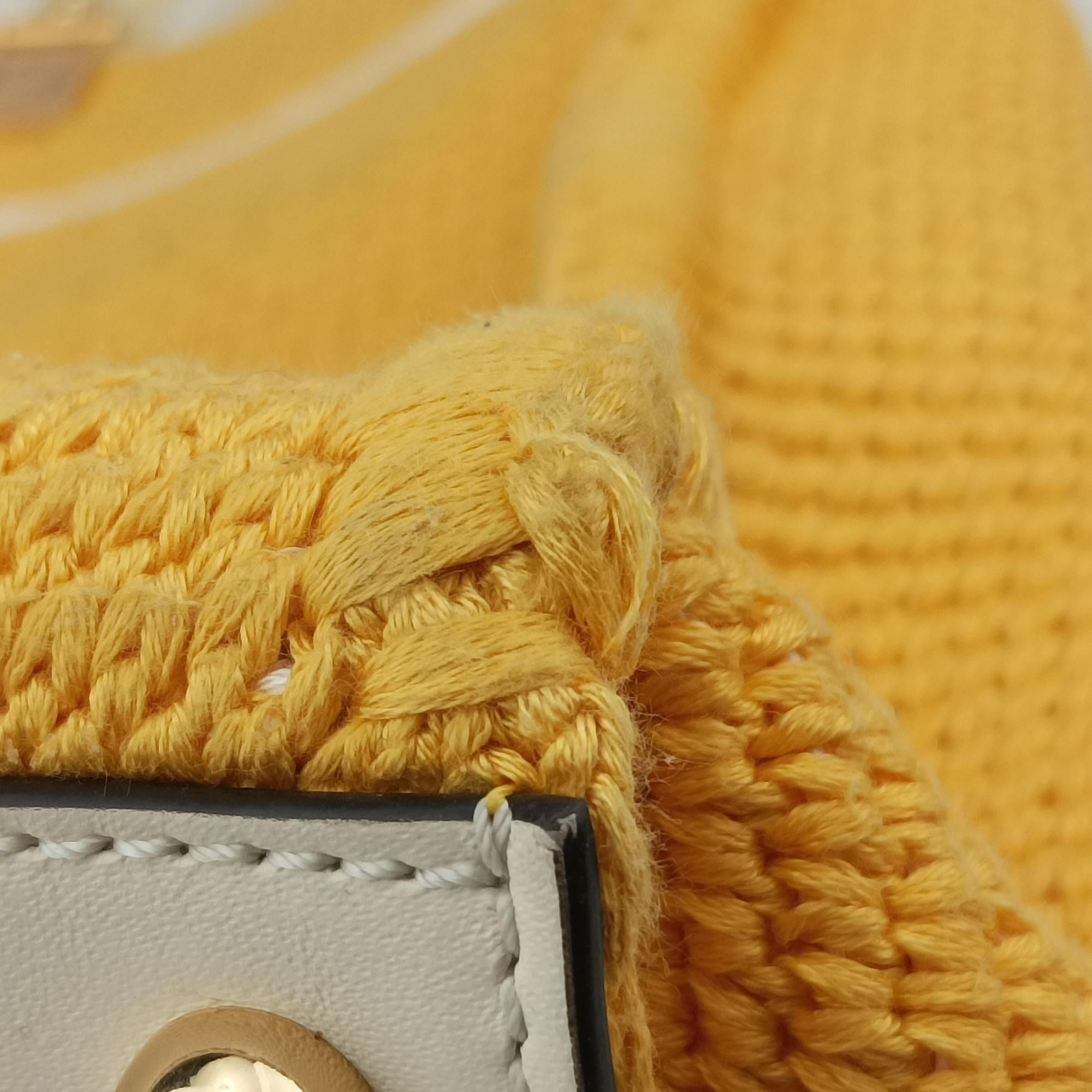 Pre-owned Fendi SUNSHINE Yellow Crochet×leather 8BH386 shoulderbag | stylenewstar