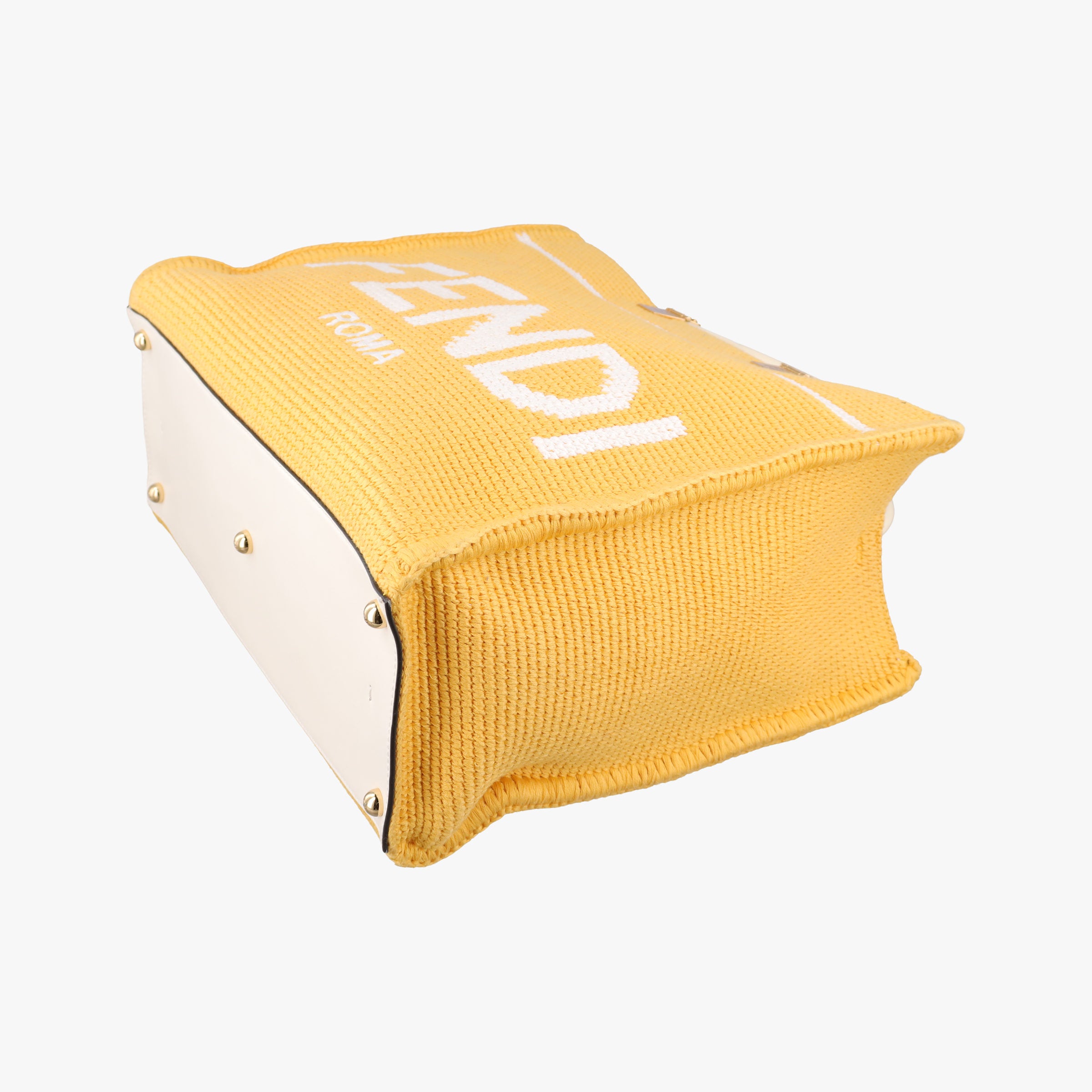 Pre-owned Fendi SUNSHINE Yellow Crochet×leather 8BH386 shoulderbag | stylenewstar