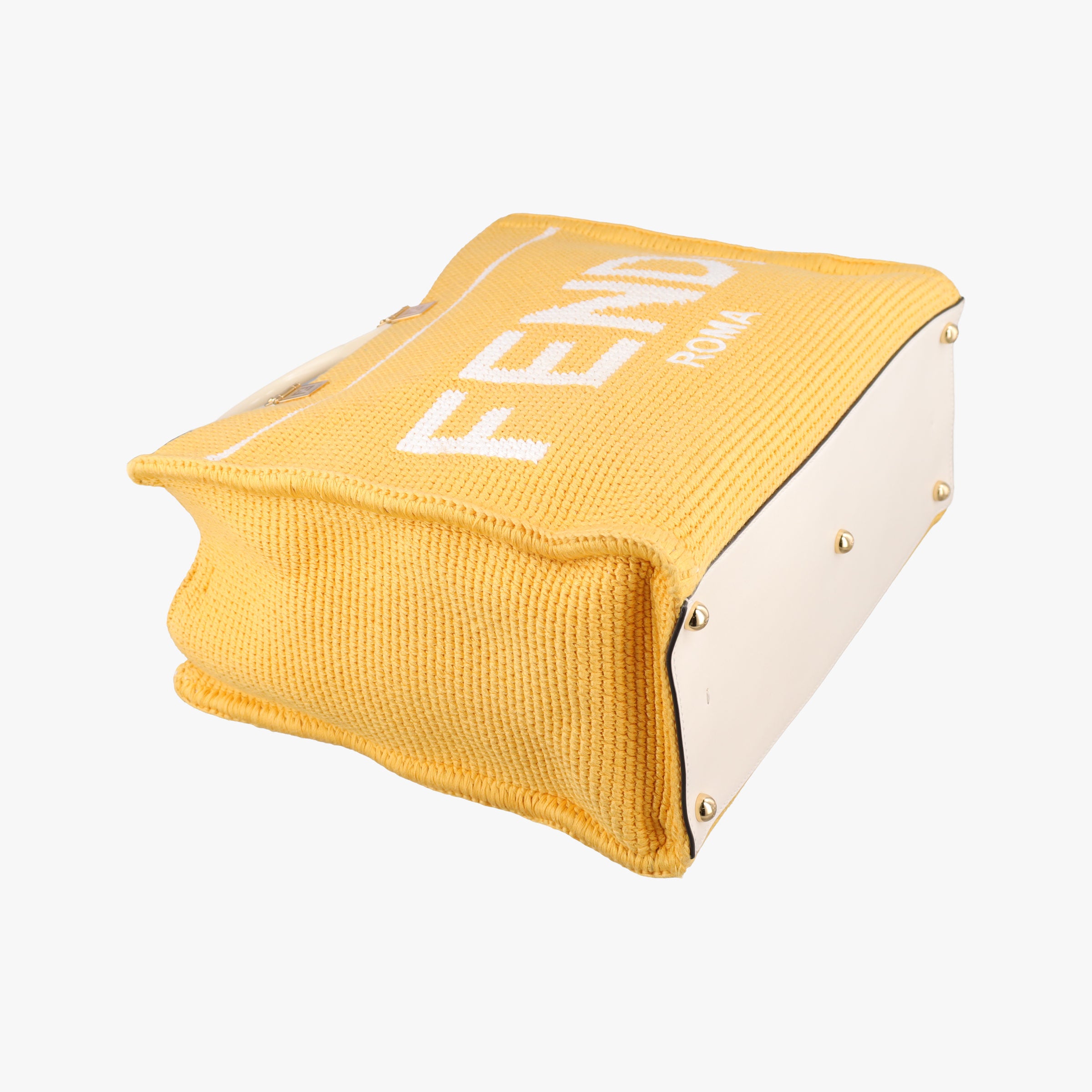 Pre-owned Fendi SUNSHINE Yellow Crochet×leather 8BH386 shoulderbag | stylenewstar