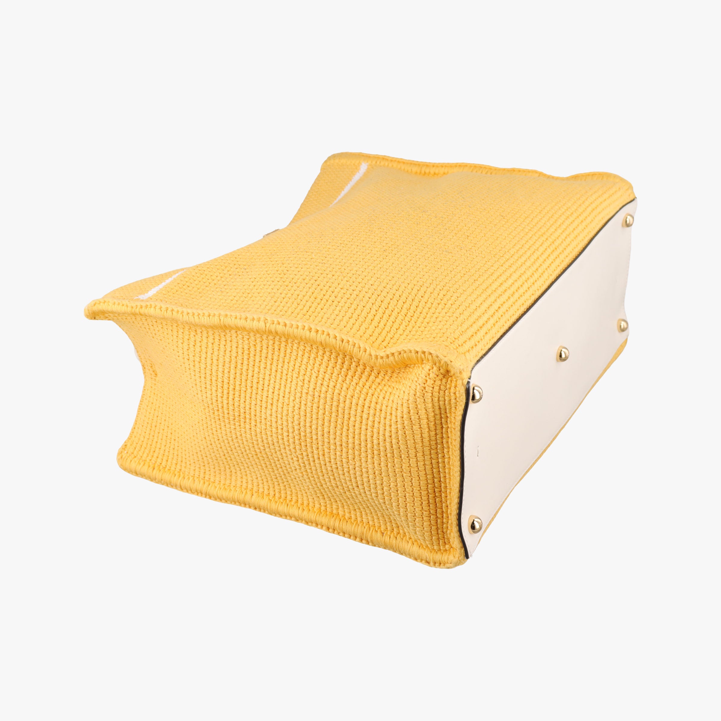 Pre-owned Fendi SUNSHINE Yellow Crochet×leather 8BH386 shoulderbag | stylenewstar
