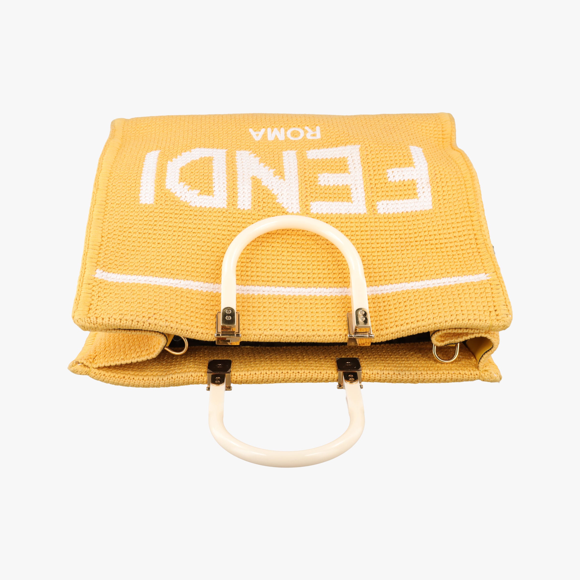 Pre-owned Fendi SUNSHINE Yellow Crochet×leather 8BH386 shoulderbag | stylenewstar