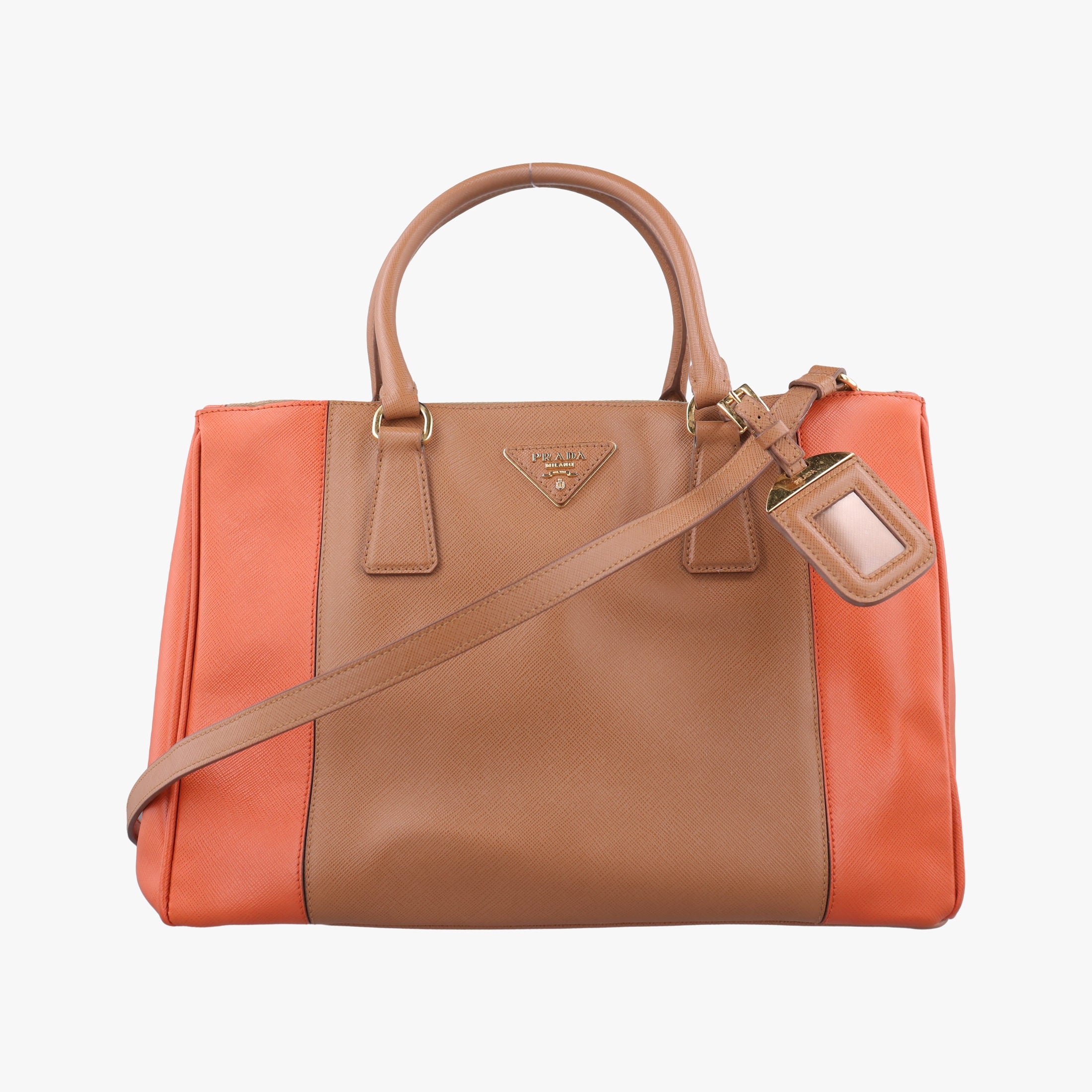 Secondhand Prada Galleria brown×orange SAFFIANO Leather B2274C shoulderbag | stylenewstar