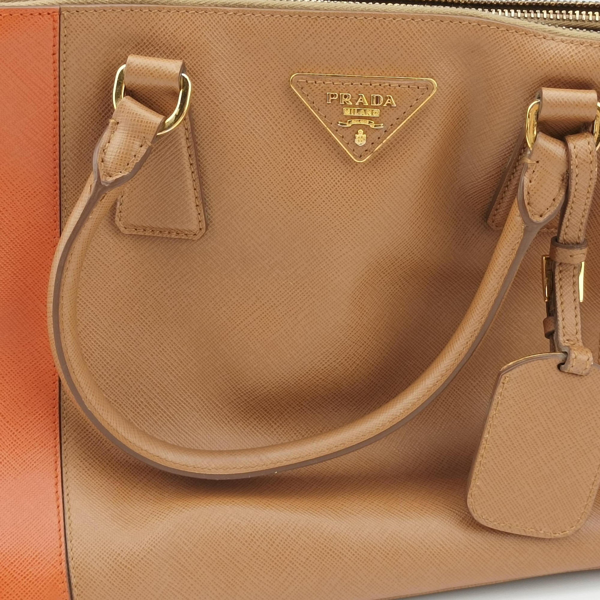 Secondhand Prada Galleria brown×orange SAFFIANO Leather B2274C shoulderbag | stylenewstar