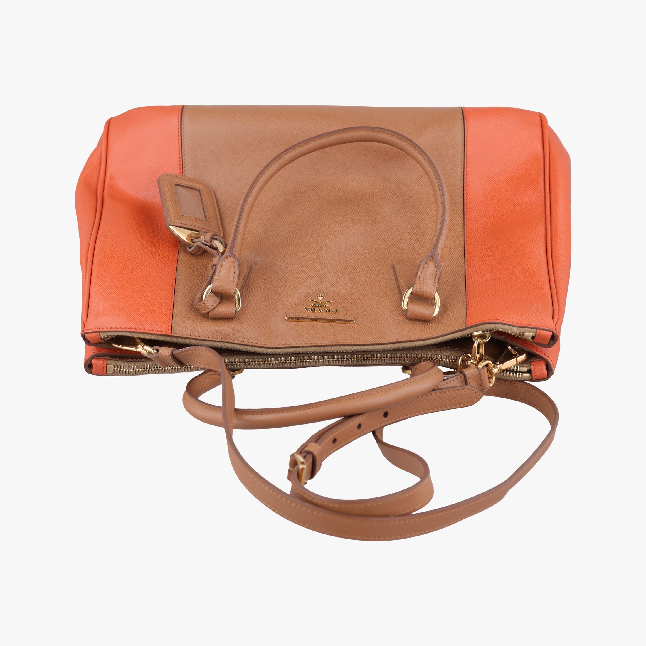 Secondhand Prada Galleria brown×orange SAFFIANO Leather B2274C shoulderbag | stylenewstar