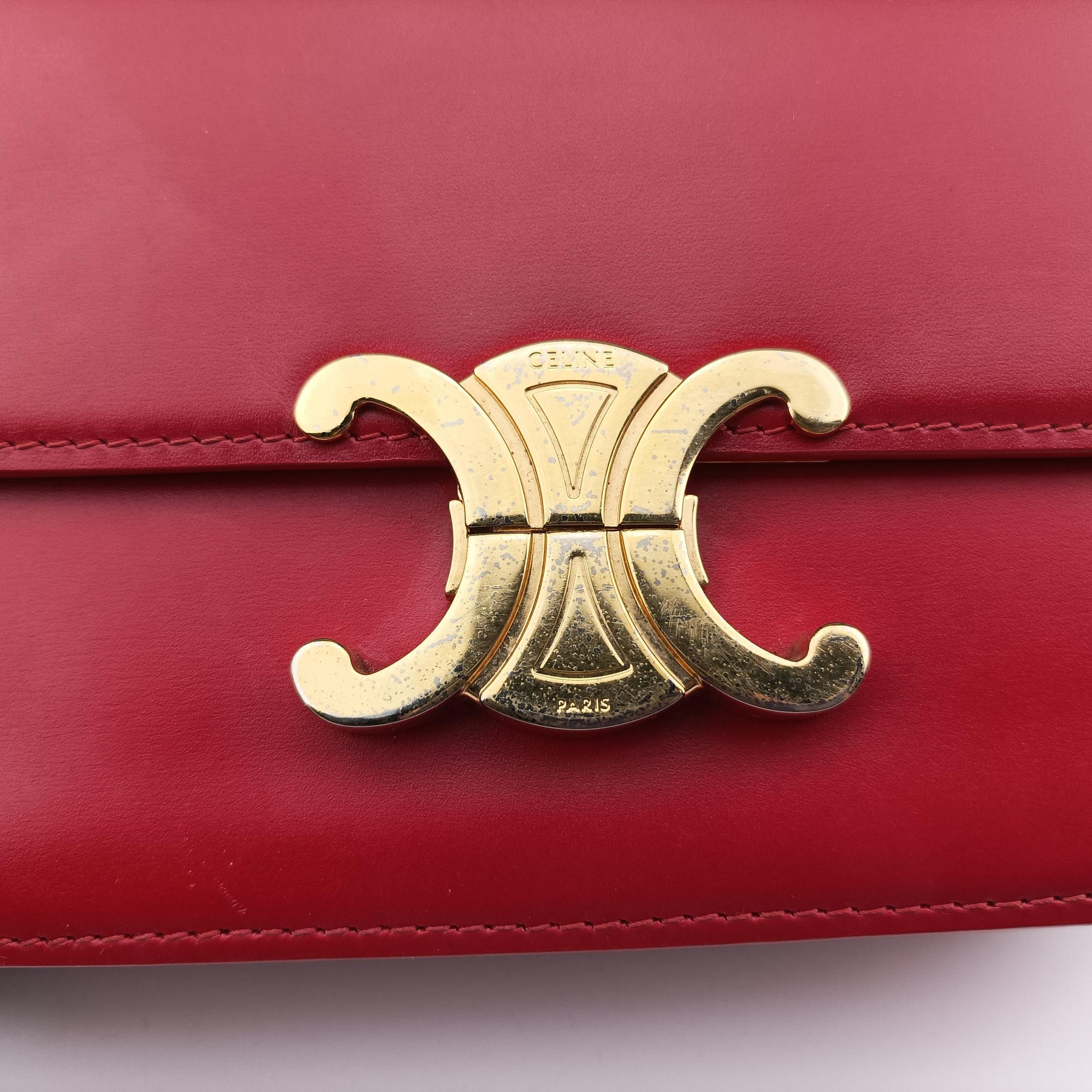 Vintage Celine Teen Triomphe Red Leather  shoulderbag | stylenewstar