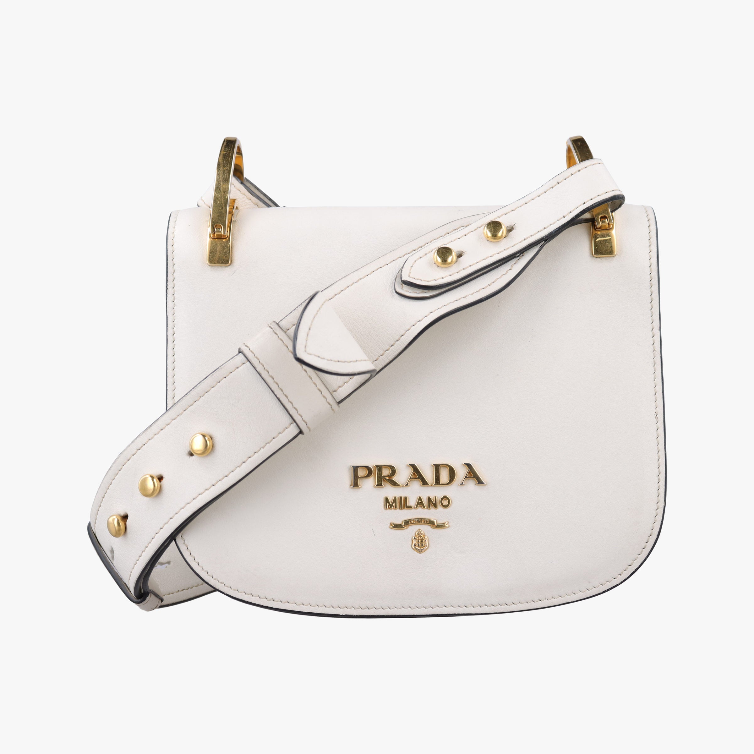 Pre-owned Prada pionniere White leather 1BD039 shoulderbag | stylenewstar