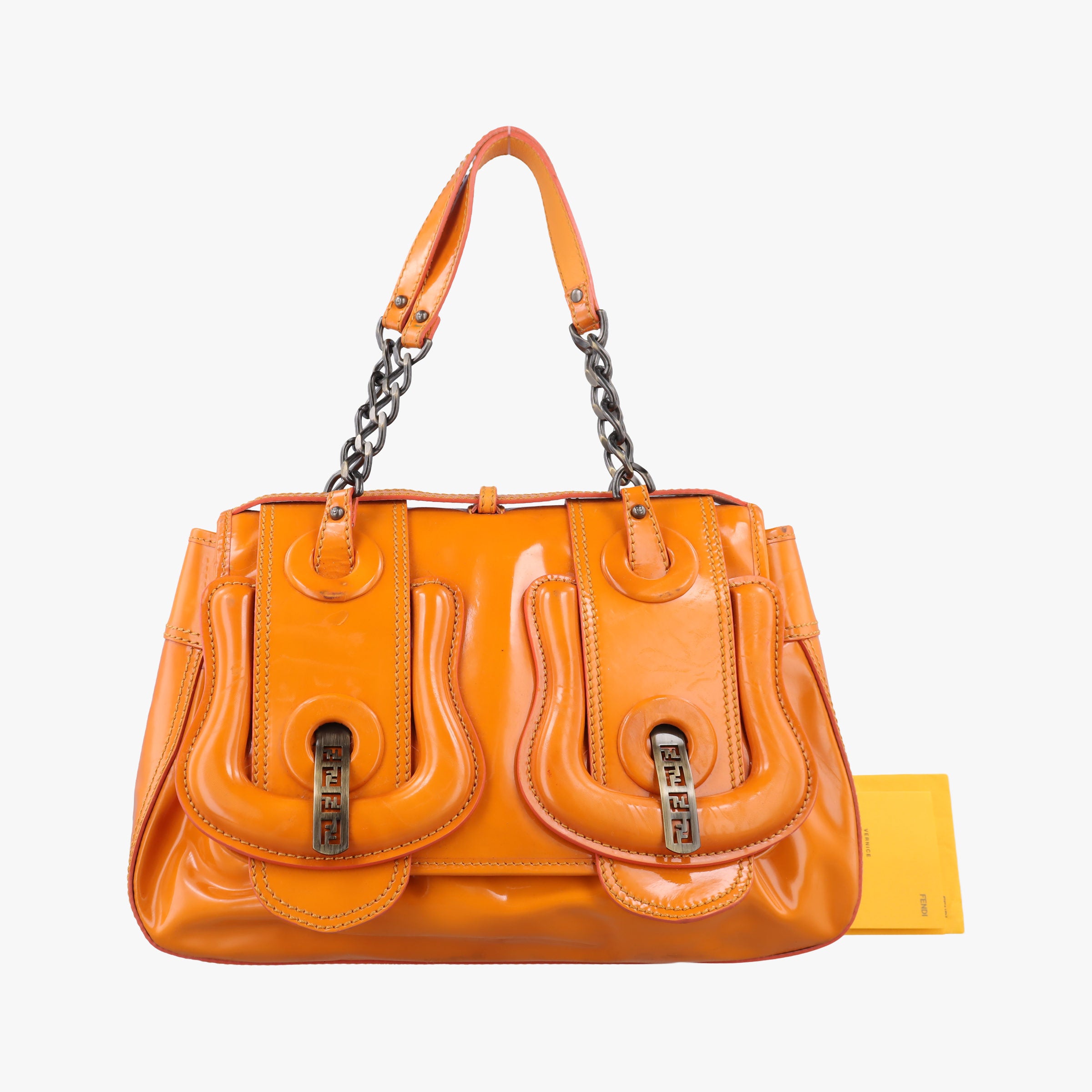 Pre-owned Fendi B Bag Orange Patent 8BN165 handbag | stylenewstar