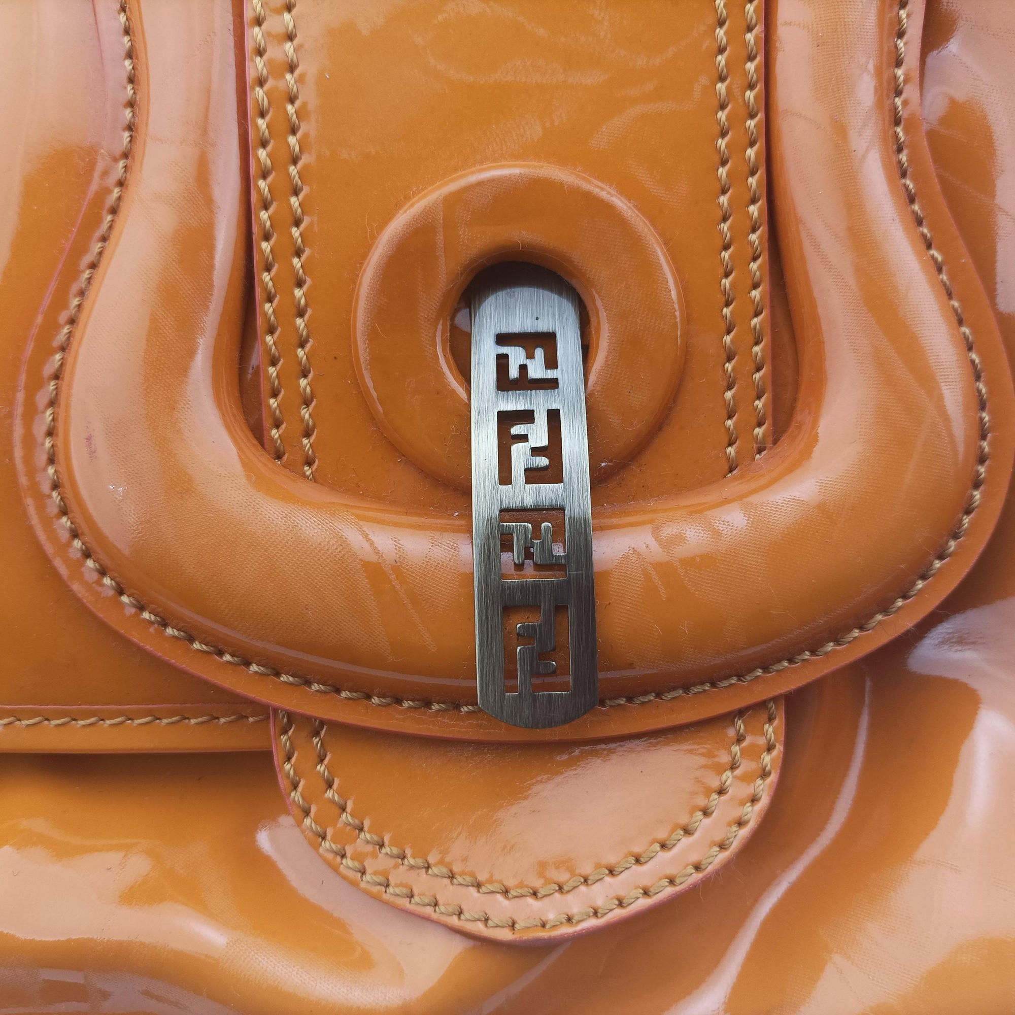 Pre-owned Fendi B Bag Orange Patent 8BN165 handbag | stylenewstar