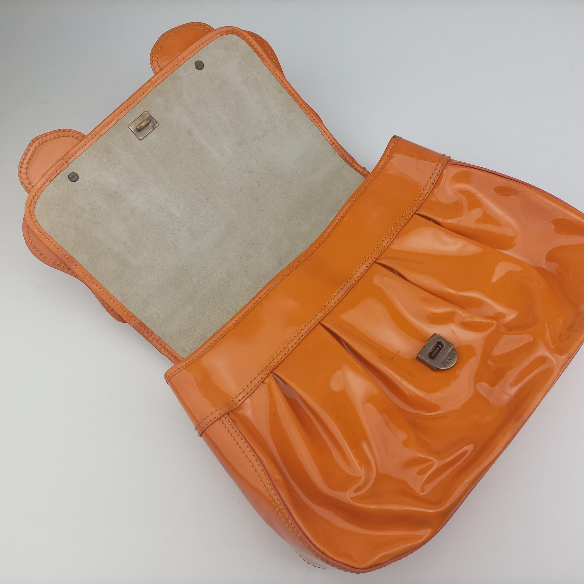 Pre-owned Fendi B Bag Orange Patent 8BN165 handbag | stylenewstar