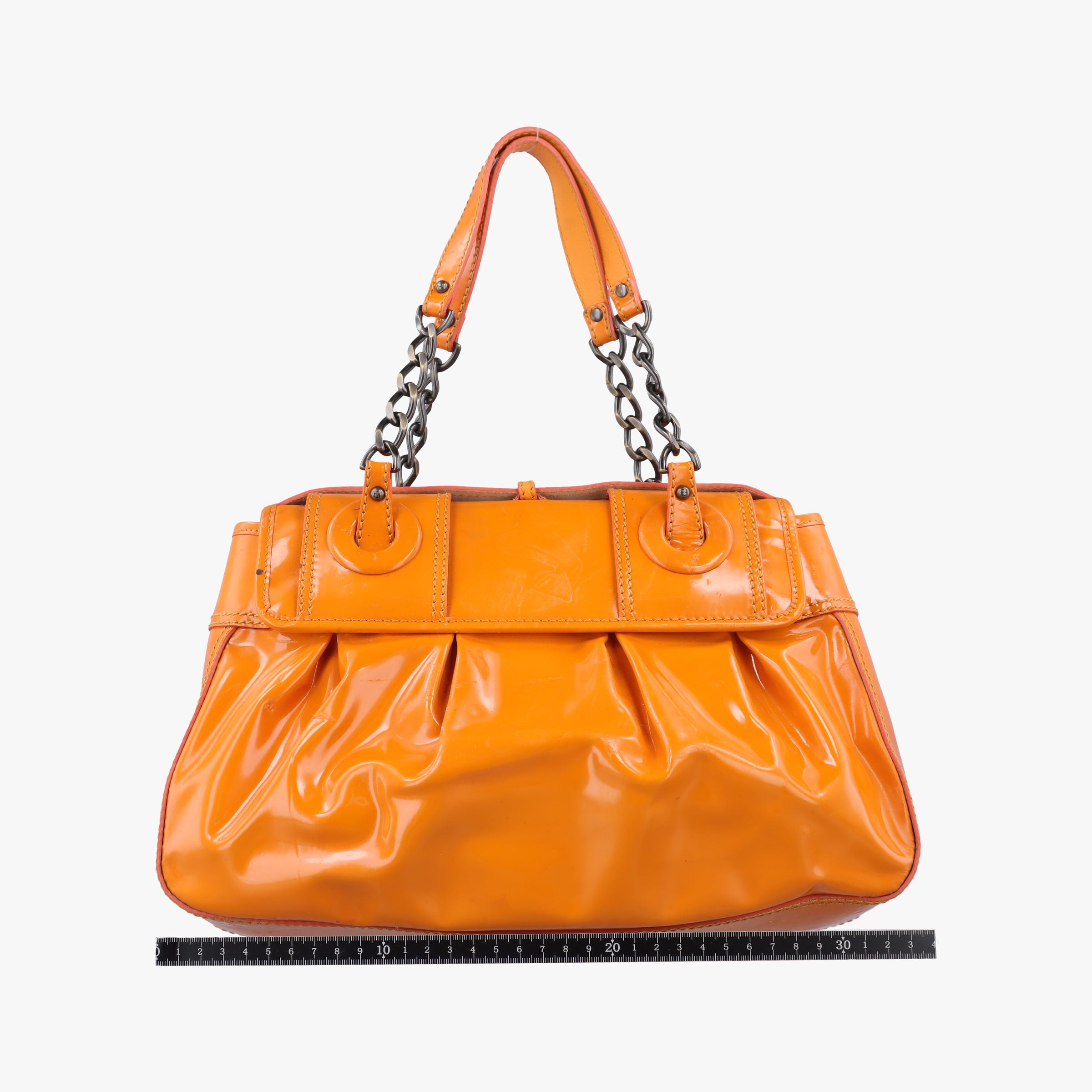 Pre-owned Fendi B Bag Orange Patent 8BN165 handbag | stylenewstar