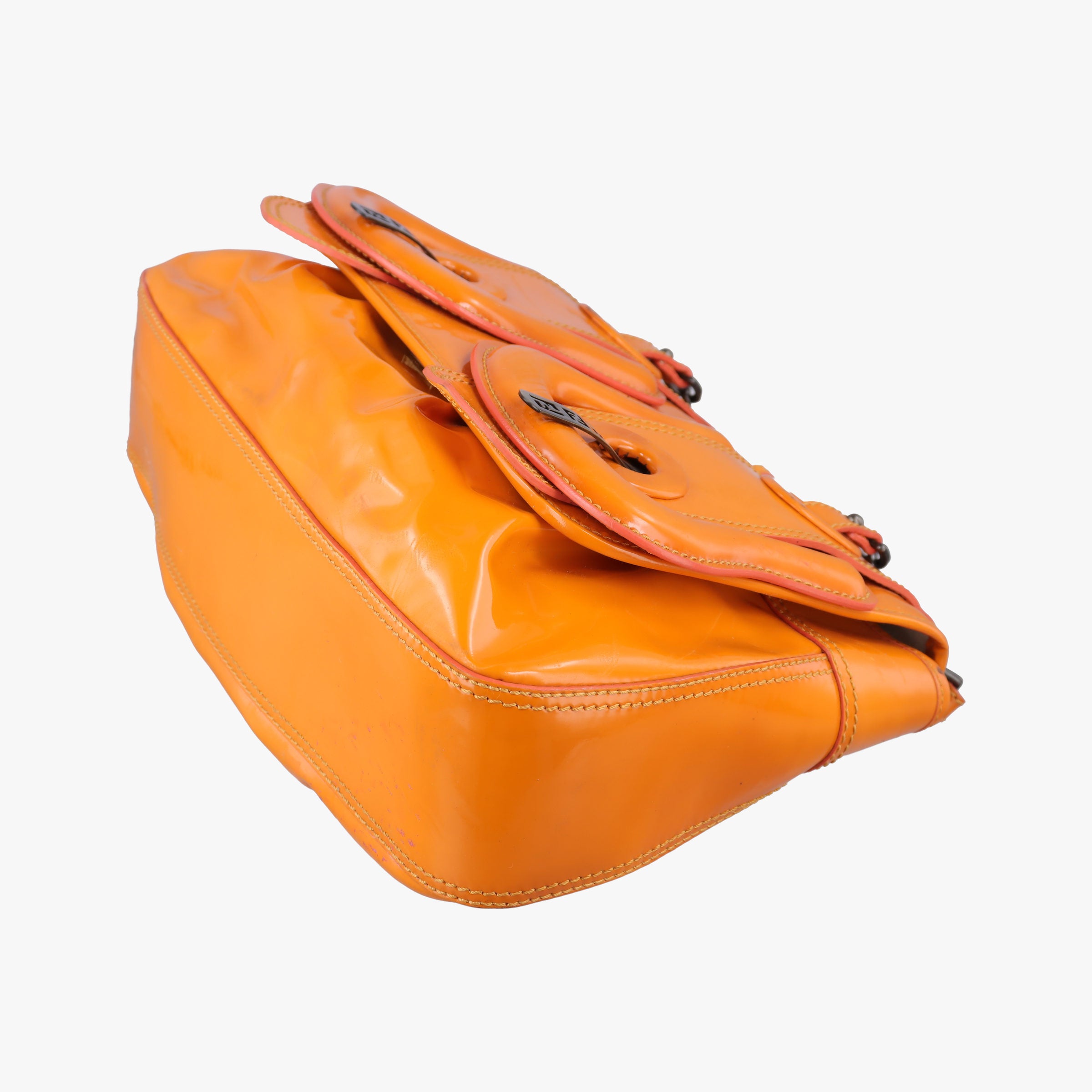 Pre-owned Fendi B Bag Orange Patent 8BN165 handbag | stylenewstar