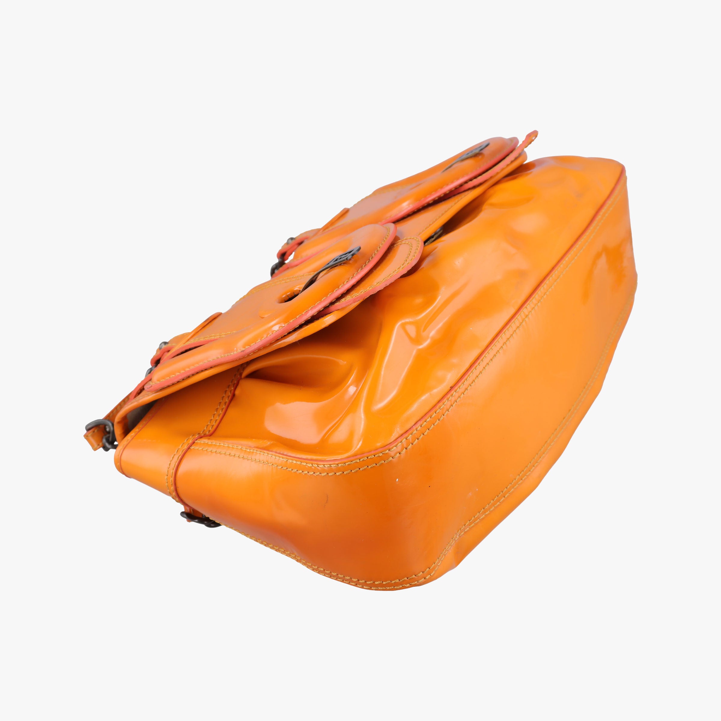 Pre-owned Fendi B Bag Orange Patent 8BN165 handbag | stylenewstar