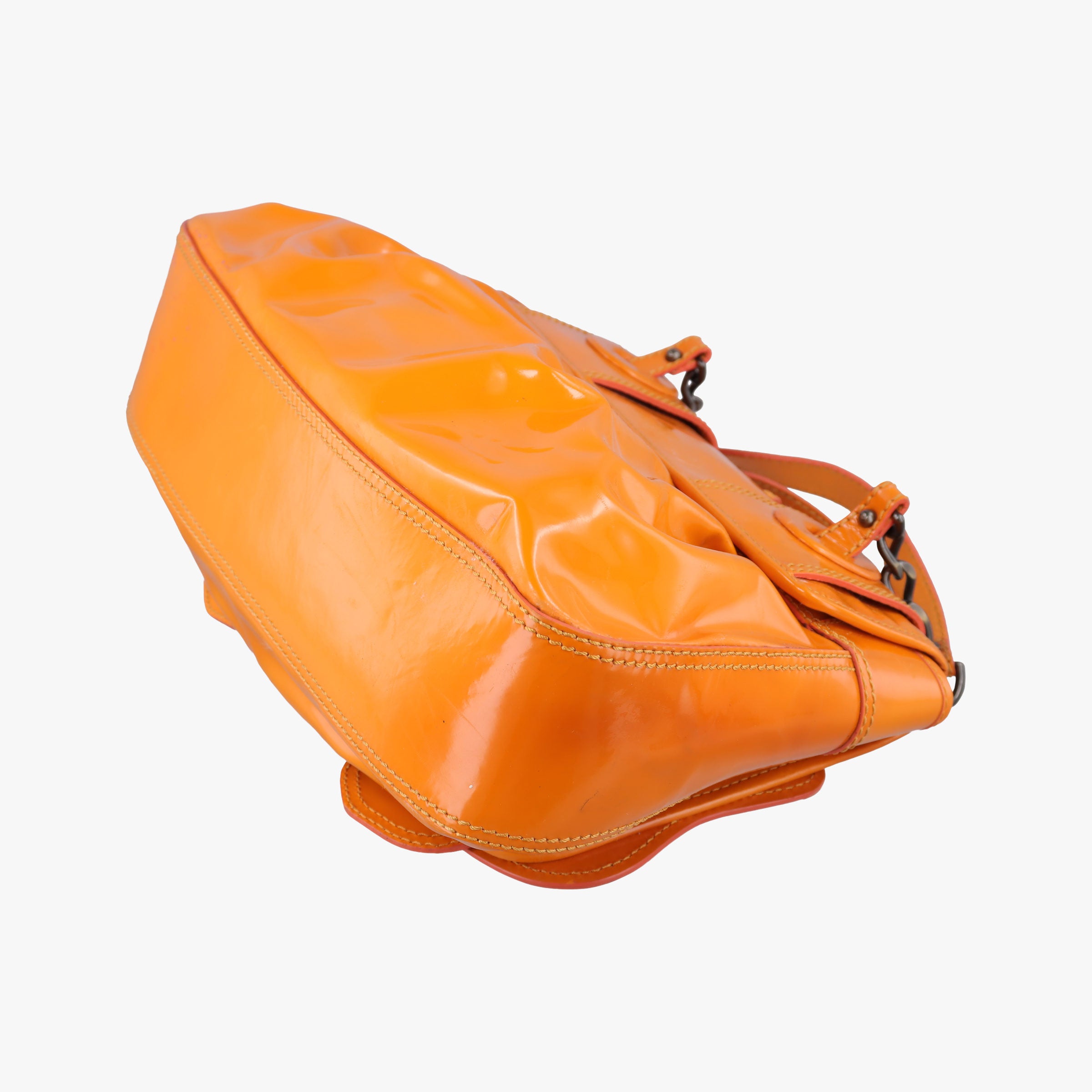 Pre-owned Fendi B Bag Orange Patent 8BN165 handbag | stylenewstar