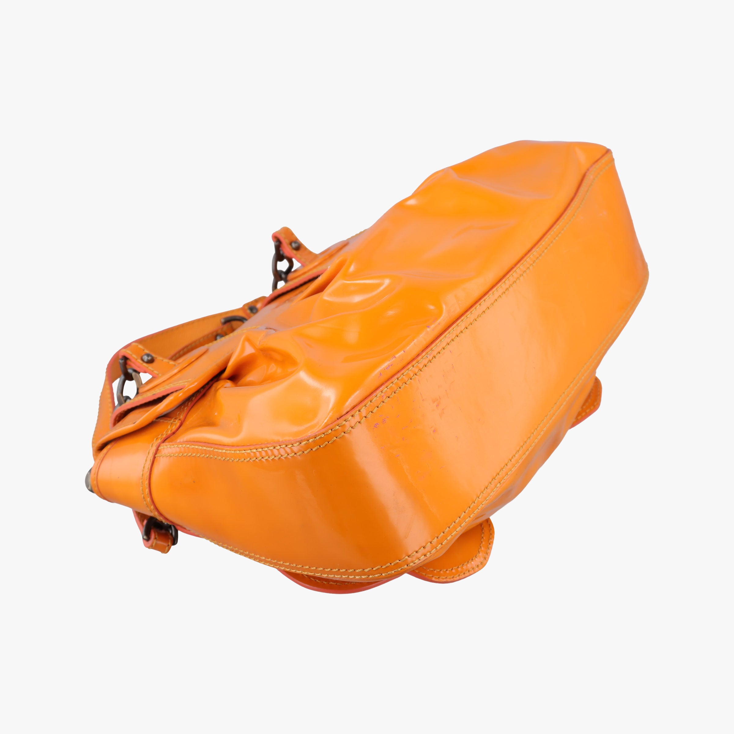 Pre-owned Fendi B Bag Orange Patent 8BN165 handbag | stylenewstar
