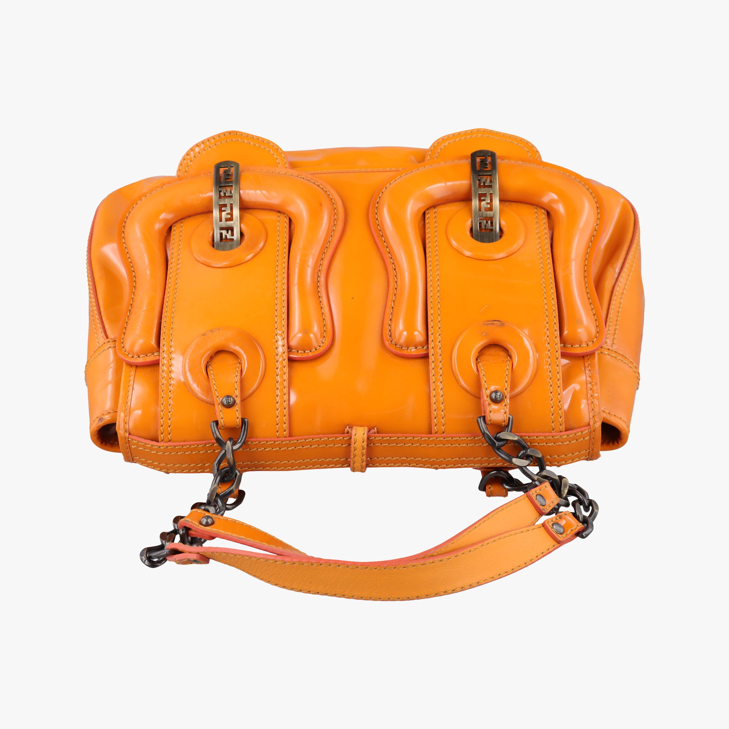 Pre-owned Fendi B Bag Orange Patent 8BN165 handbag | stylenewstar