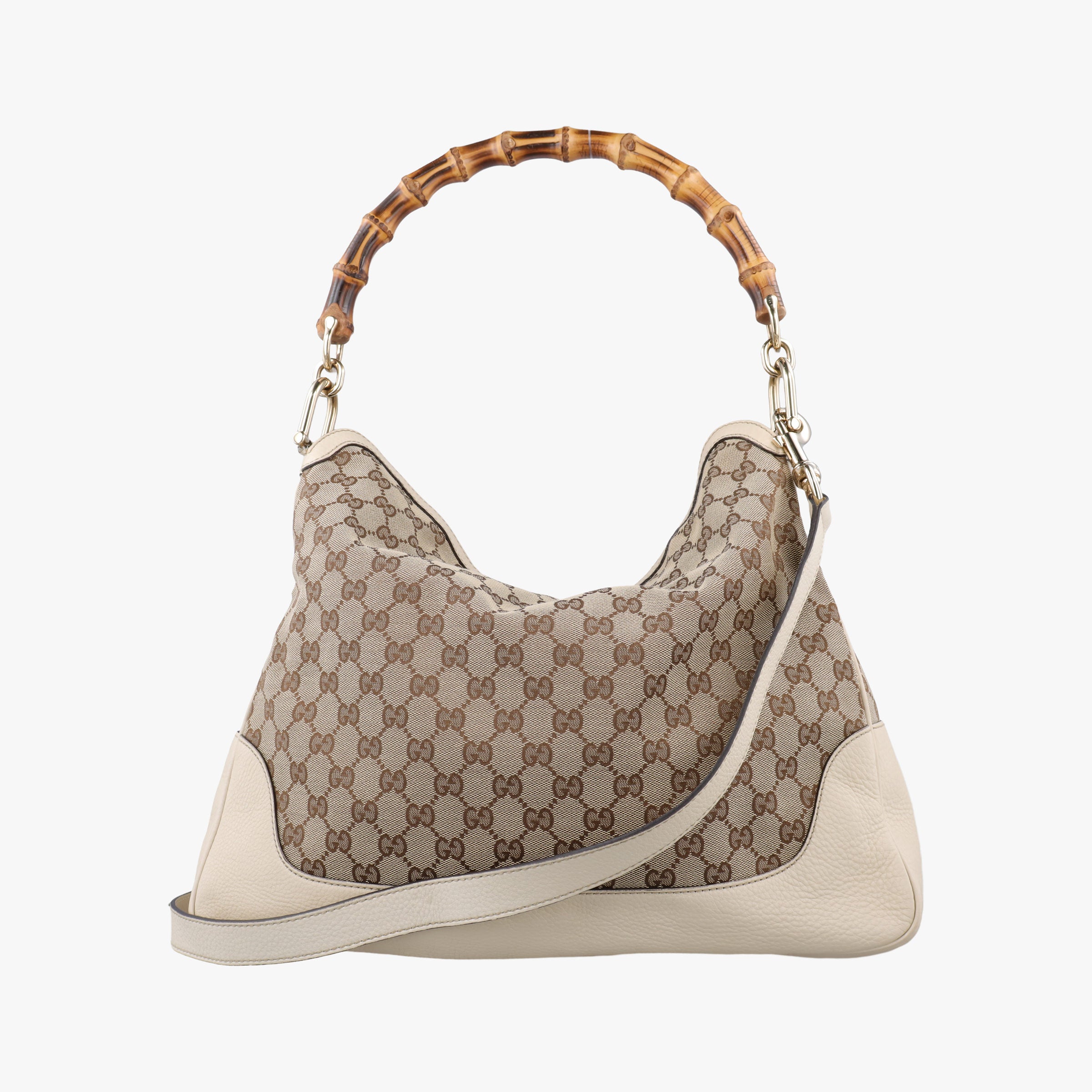 Pre-owned Gucci Bamboo Beige×White Canvas×Leather 282315 shoulderbag | stylenewstar