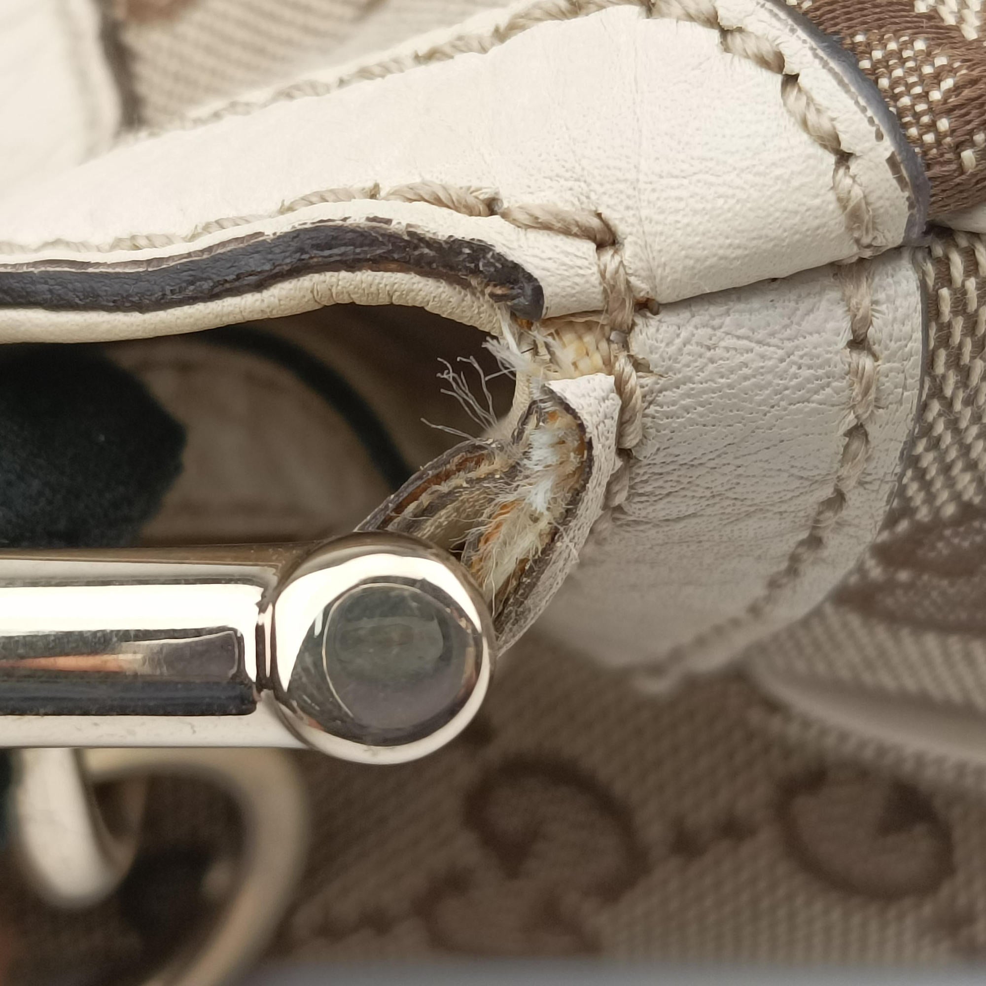 Pre-owned Gucci Bamboo Beige×White Canvas×Leather 282315 shoulderbag | stylenewstar