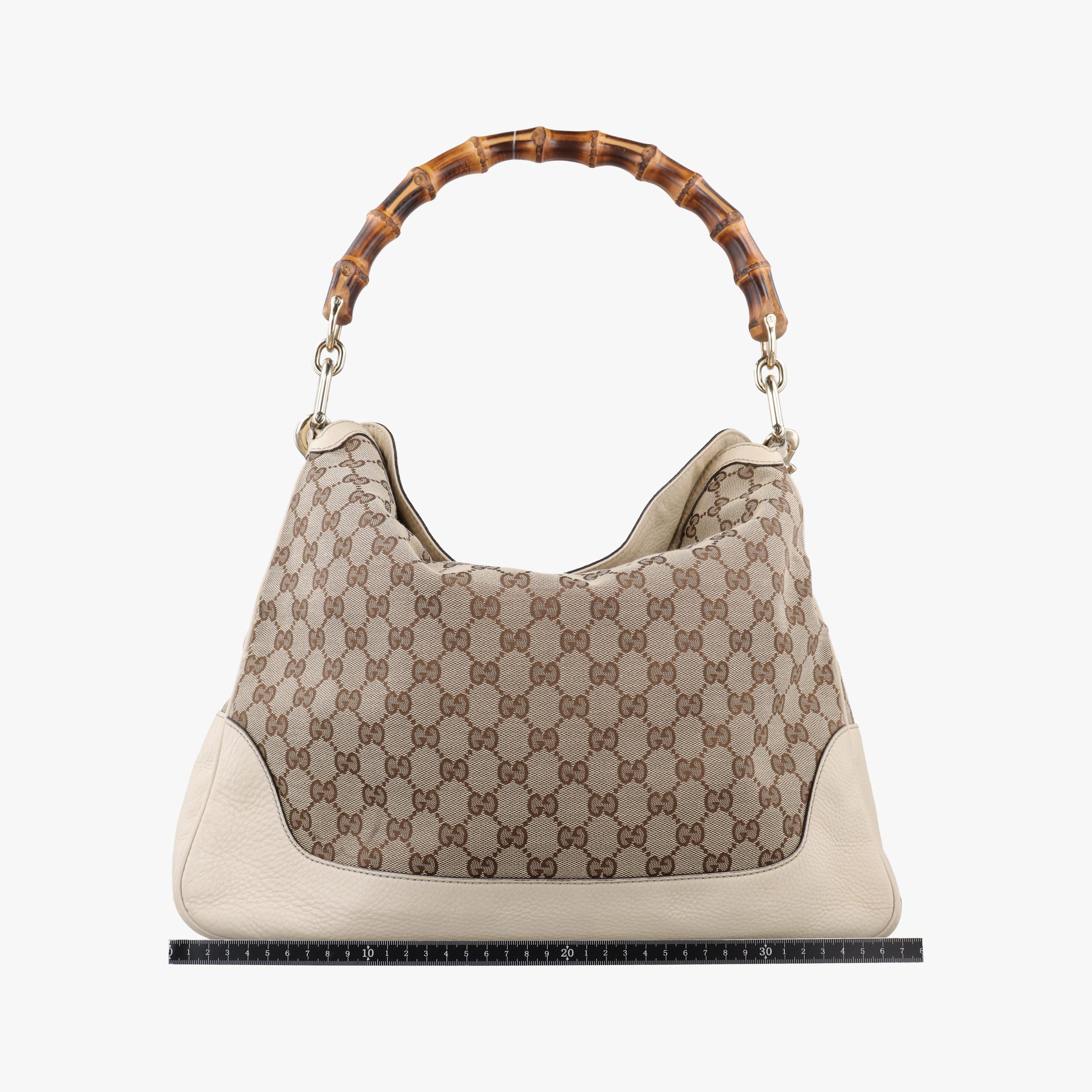 Pre-owned Gucci Bamboo Beige×White Canvas×Leather 282315 shoulderbag | stylenewstar