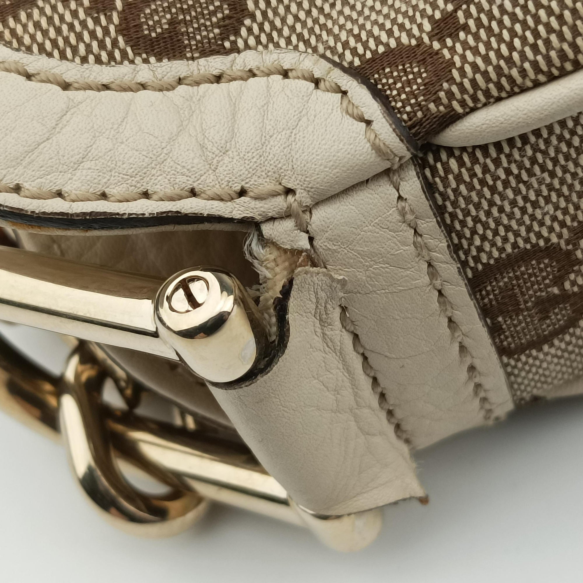 Pre-owned Gucci Bamboo Beige×White Canvas×Leather 282315 shoulderbag | stylenewstar