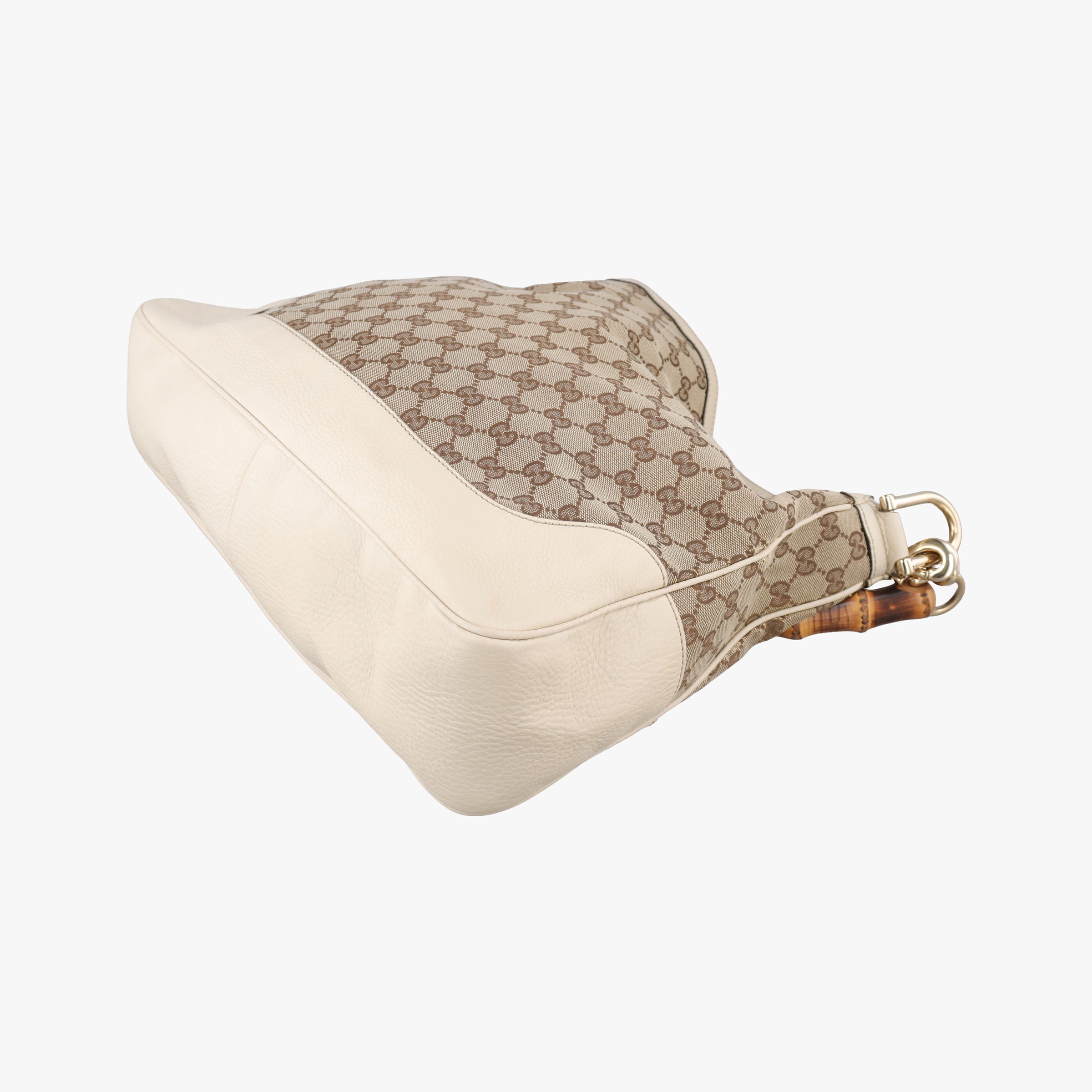 Pre-owned Gucci Bamboo Beige×White Canvas×Leather 282315 shoulderbag | stylenewstar