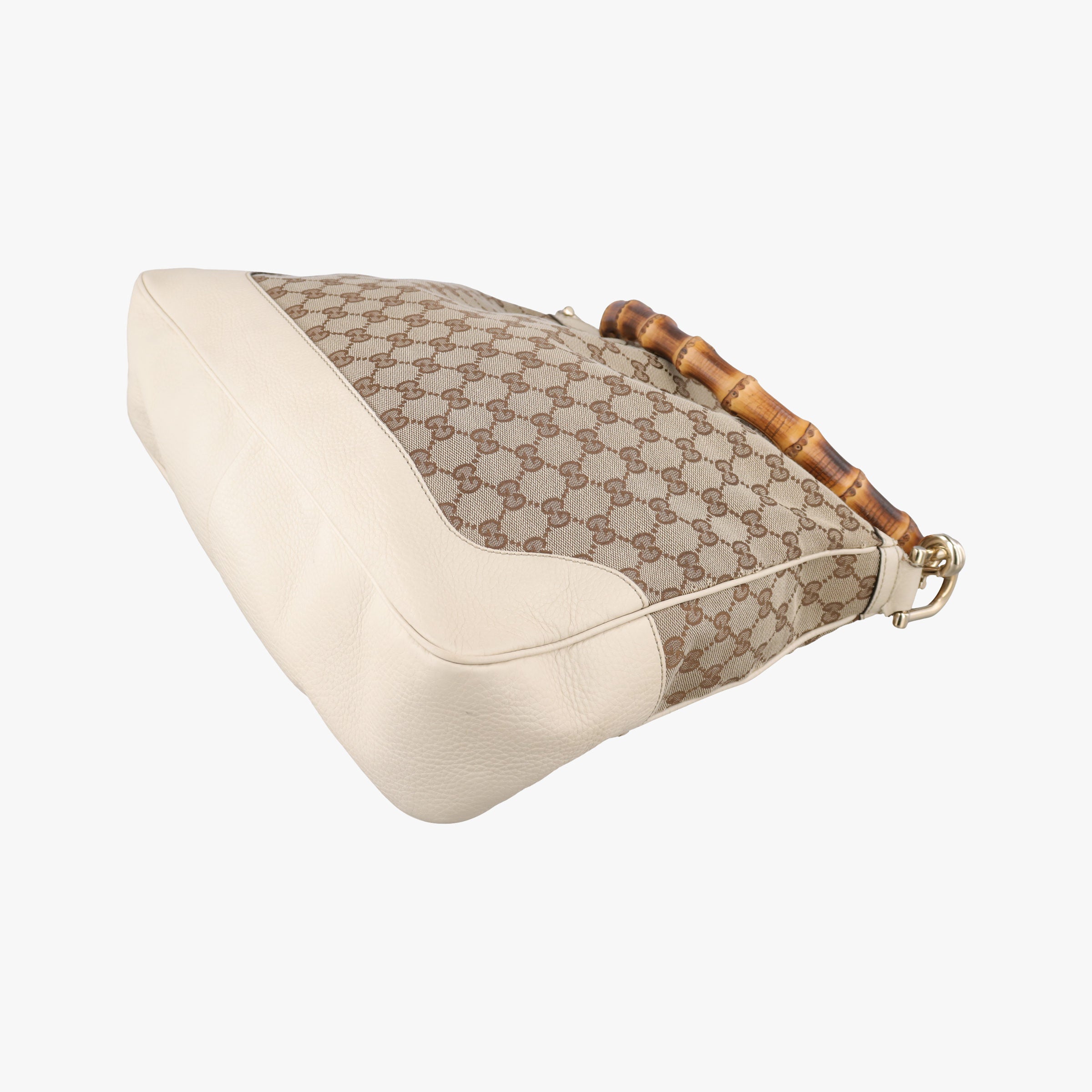 Pre-owned Gucci Bamboo Beige×White Canvas×Leather 282315 shoulderbag | stylenewstar