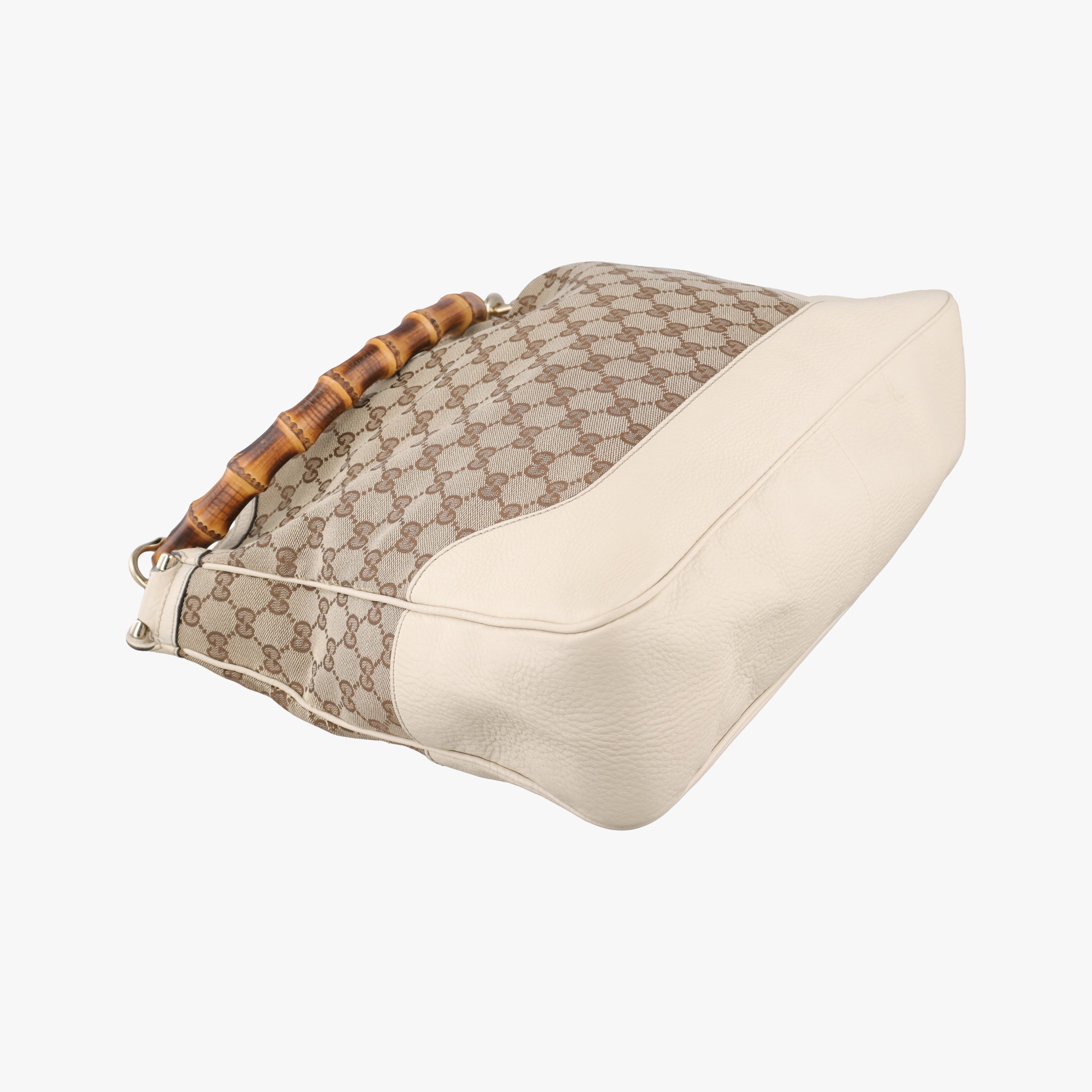 Pre-owned Gucci Bamboo Beige×White Canvas×Leather 282315 shoulderbag | stylenewstar