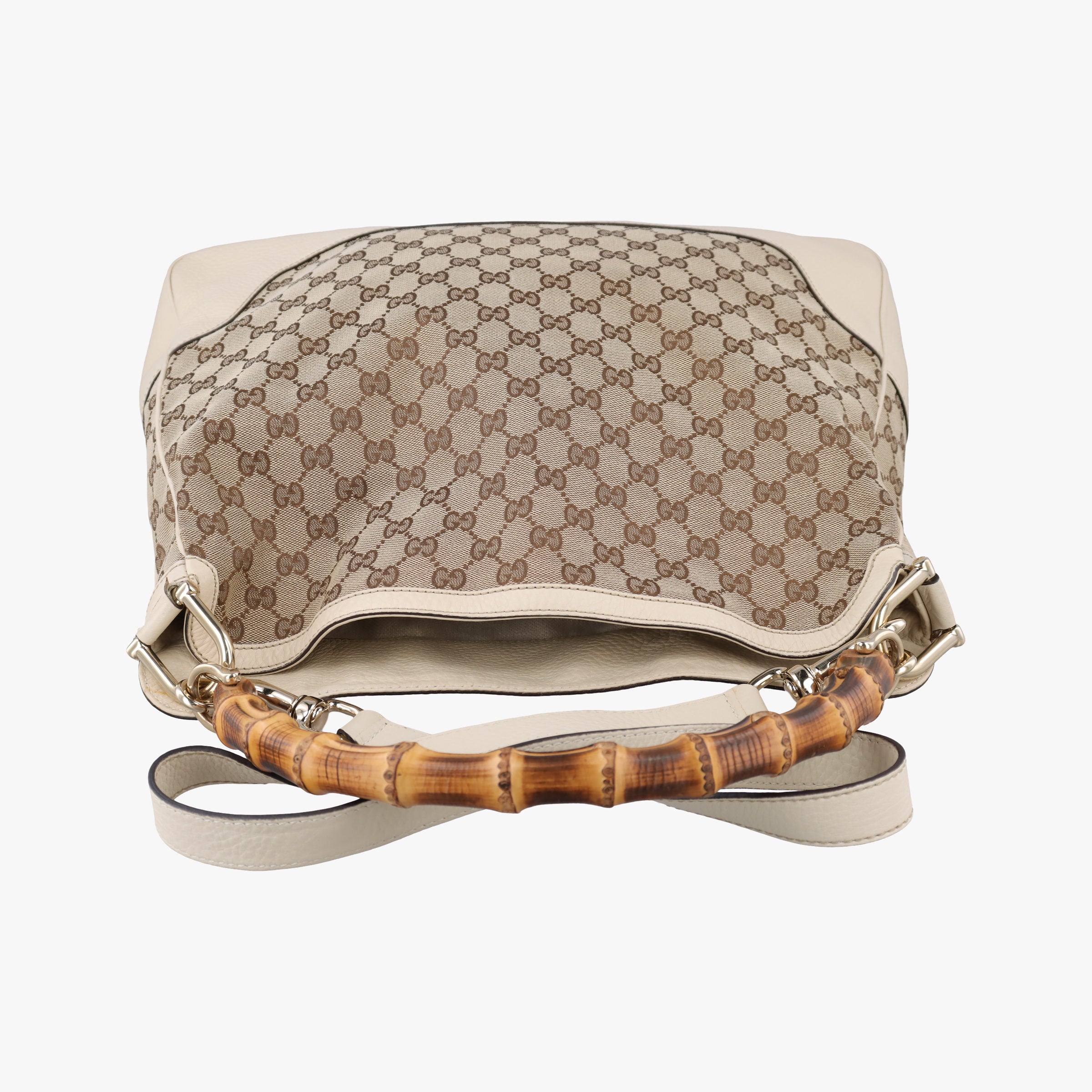 Pre-owned Gucci Bamboo Beige×White Canvas×Leather 282315 shoulderbag | stylenewstar