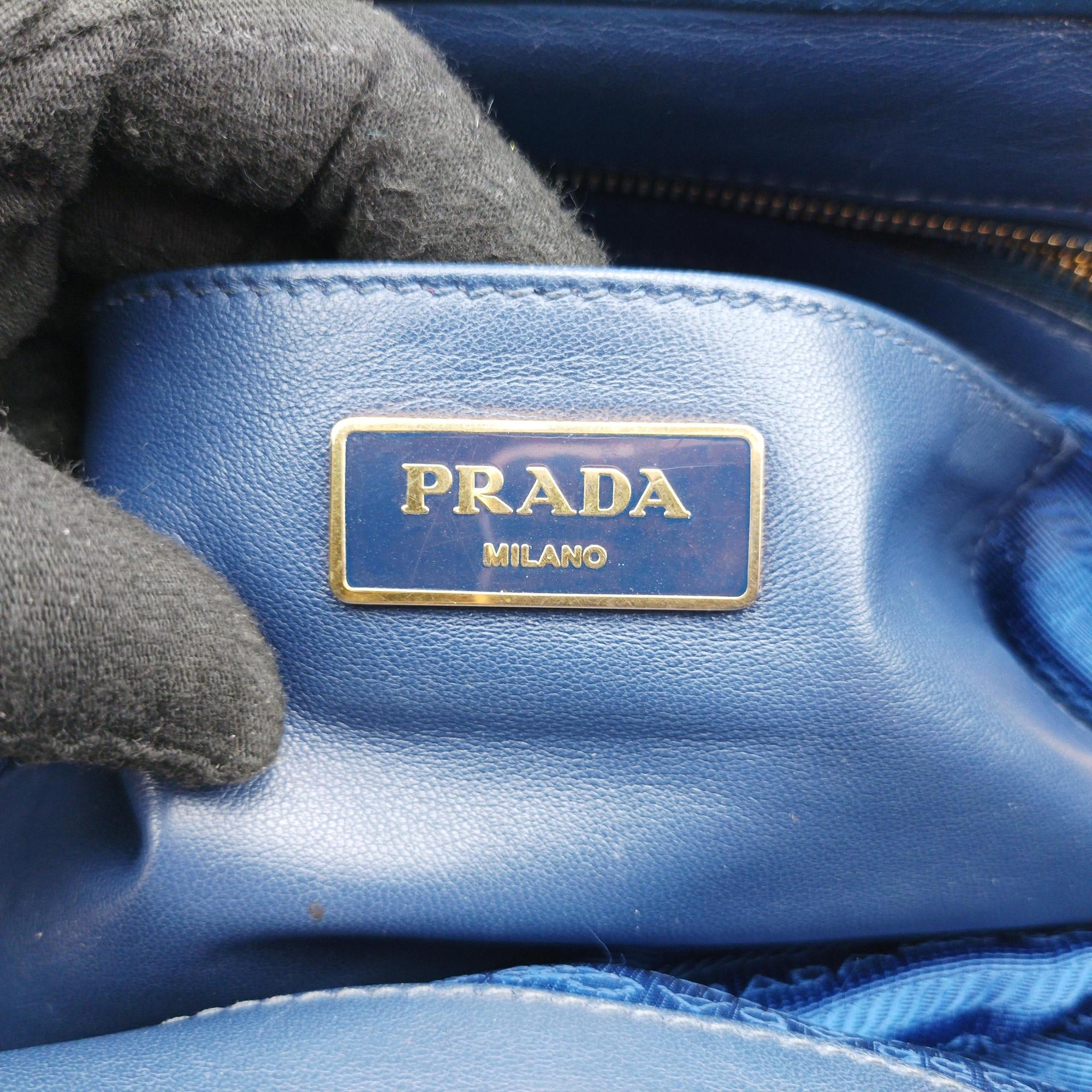 Pre-owned Prada gathered bag Blue Nylon x leather  shoulderbag | stylenewstar