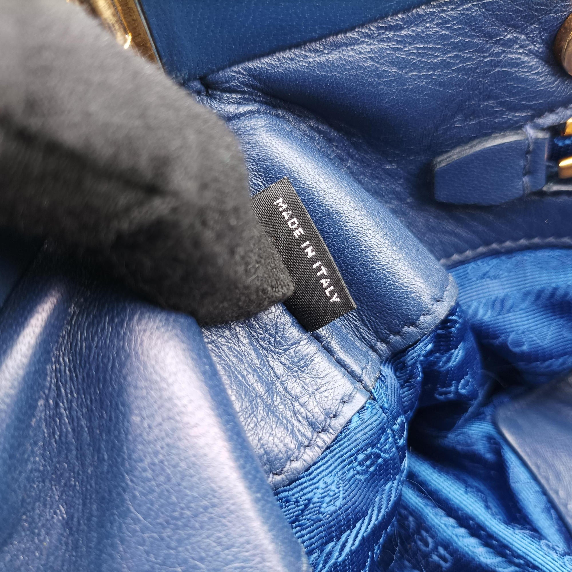 Pre-owned Prada gathered bag Blue Nylon x leather  shoulderbag | stylenewstar