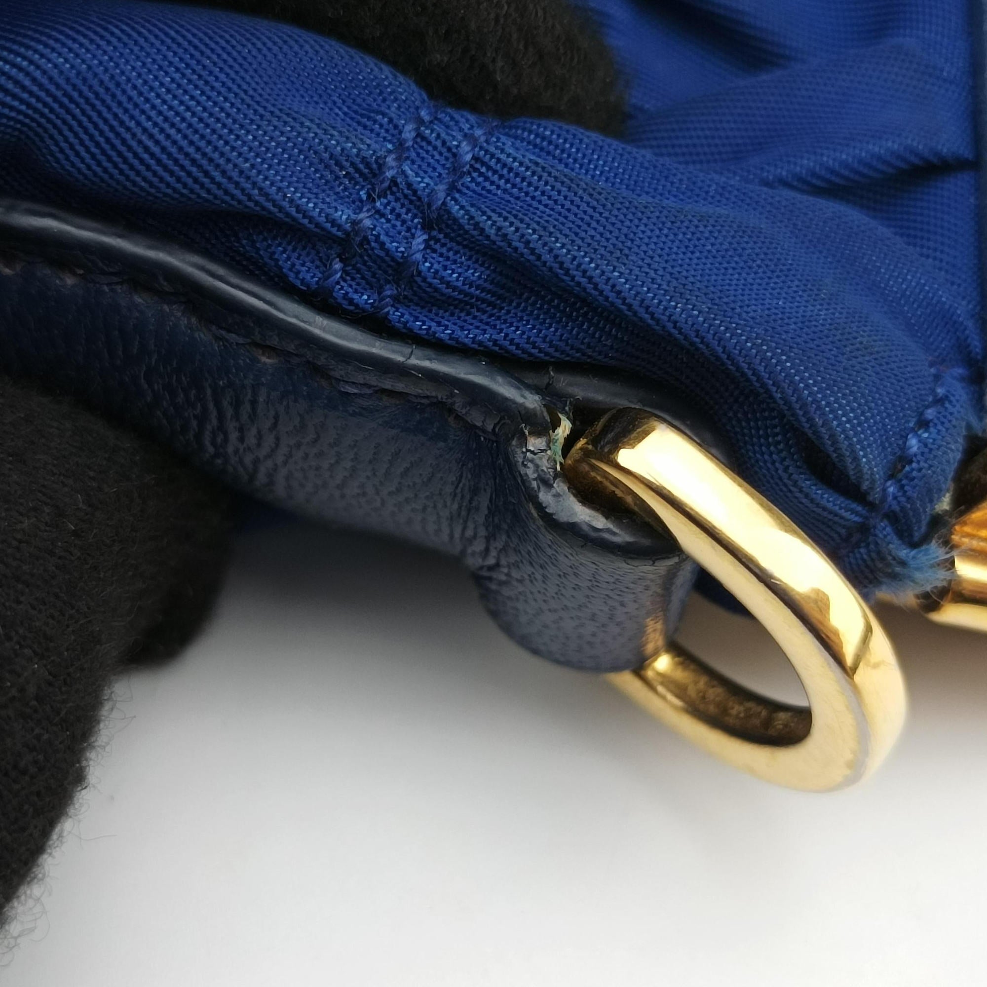 Pre-owned Prada gathered bag Blue Nylon x leather  shoulderbag | stylenewstar