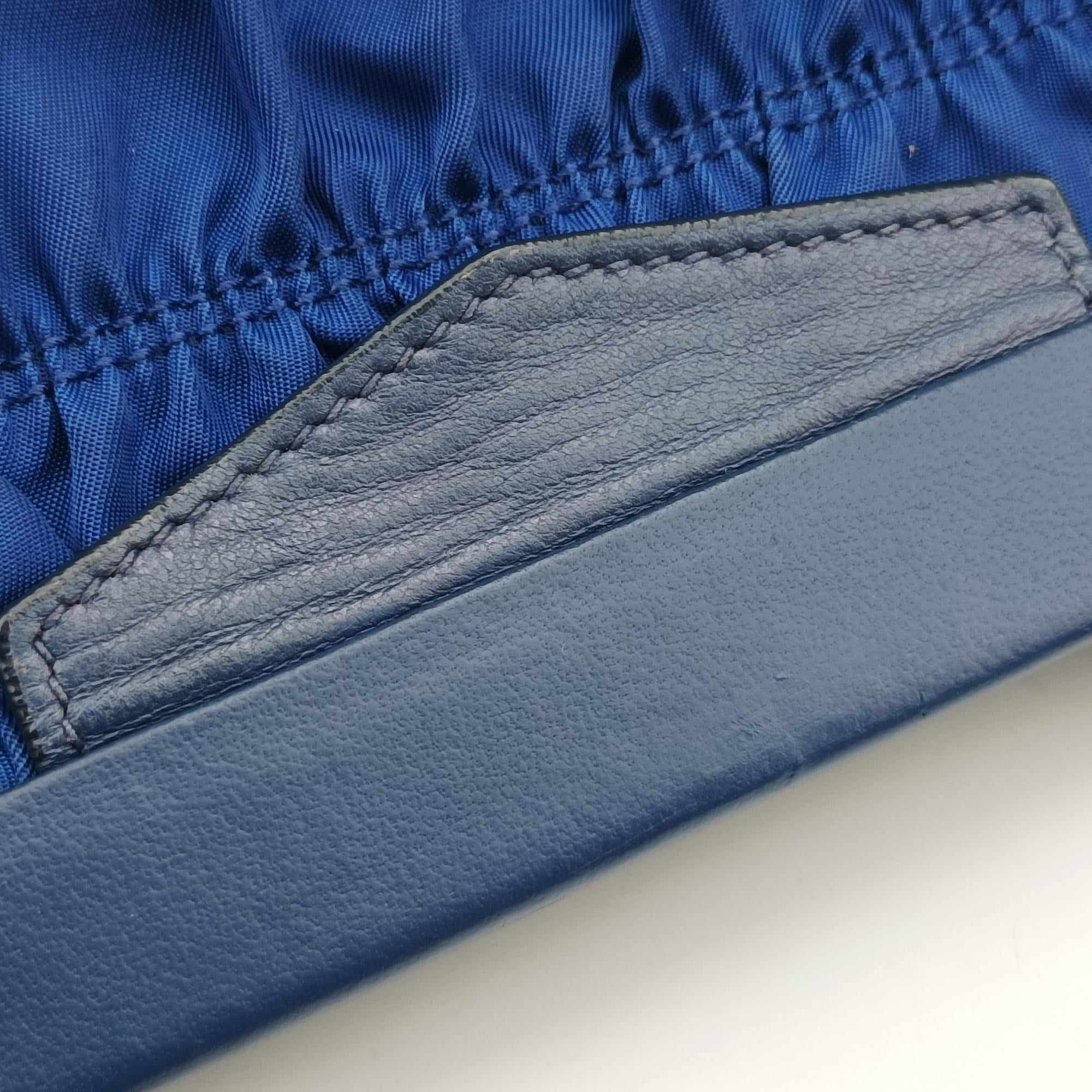 Pre-owned Prada gathered bag Blue Nylon x leather  shoulderbag | stylenewstar