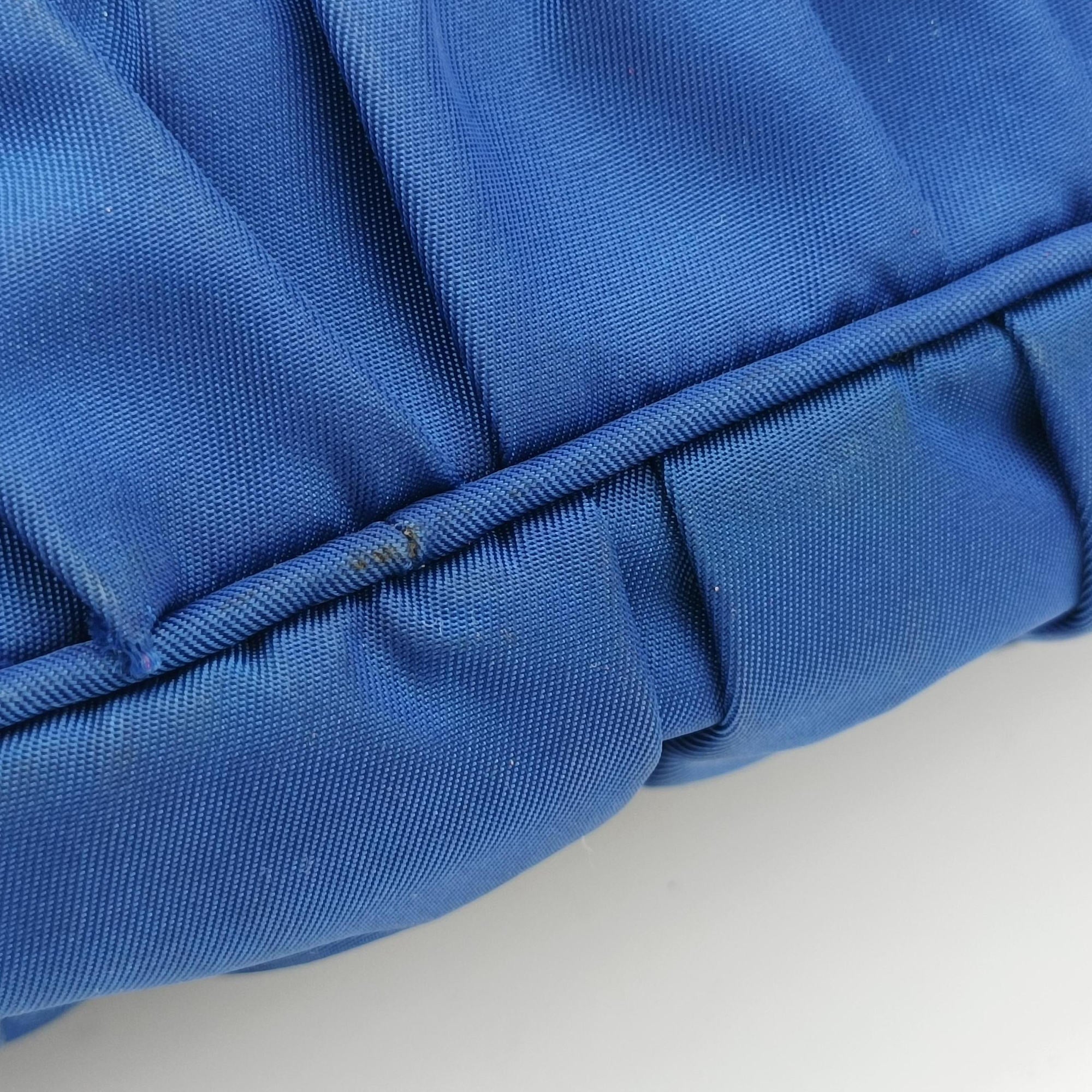 Pre-owned Prada gathered bag Blue Nylon x leather  shoulderbag | stylenewstar