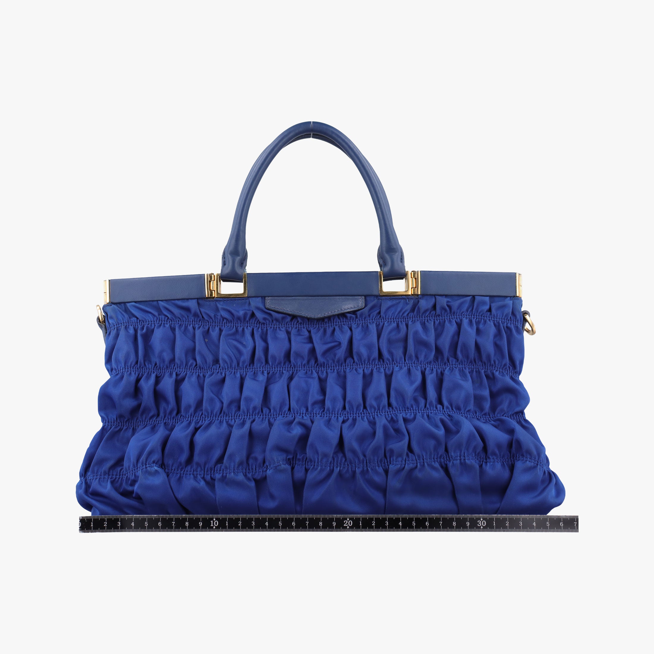 Pre-owned Prada gathered bag Blue Nylon x leather  shoulderbag | stylenewstar