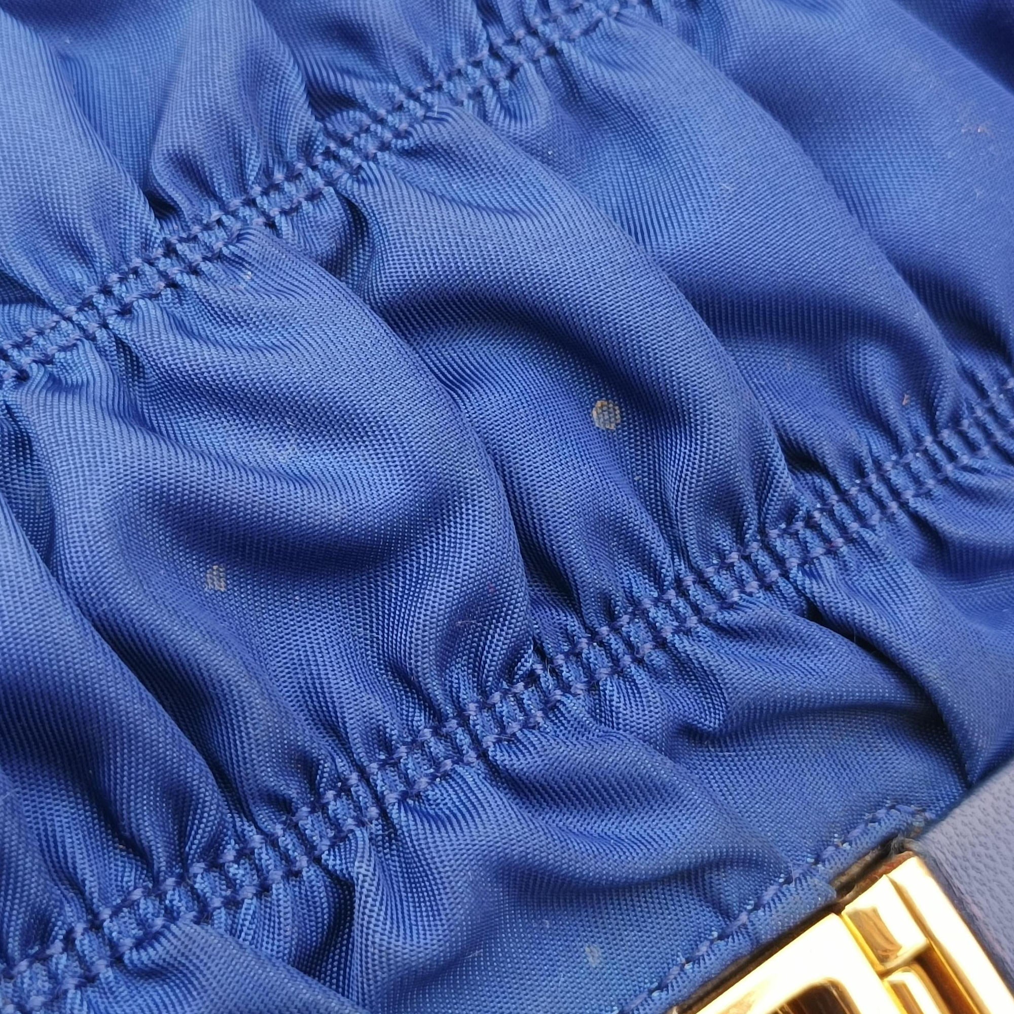 Pre-owned Prada gathered bag Blue Nylon x leather  shoulderbag | stylenewstar