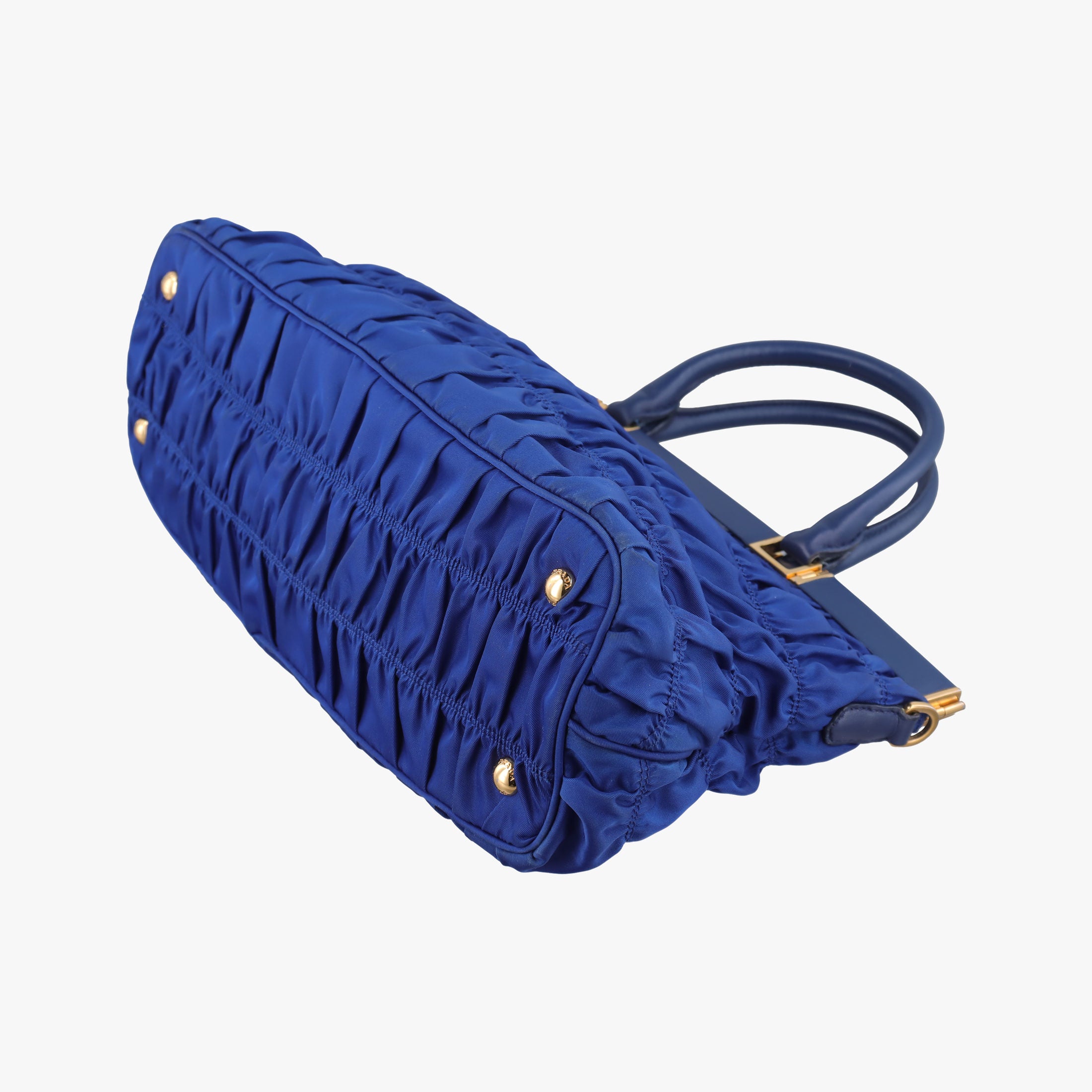 Pre-owned Prada gathered bag Blue Nylon x leather  shoulderbag | stylenewstar