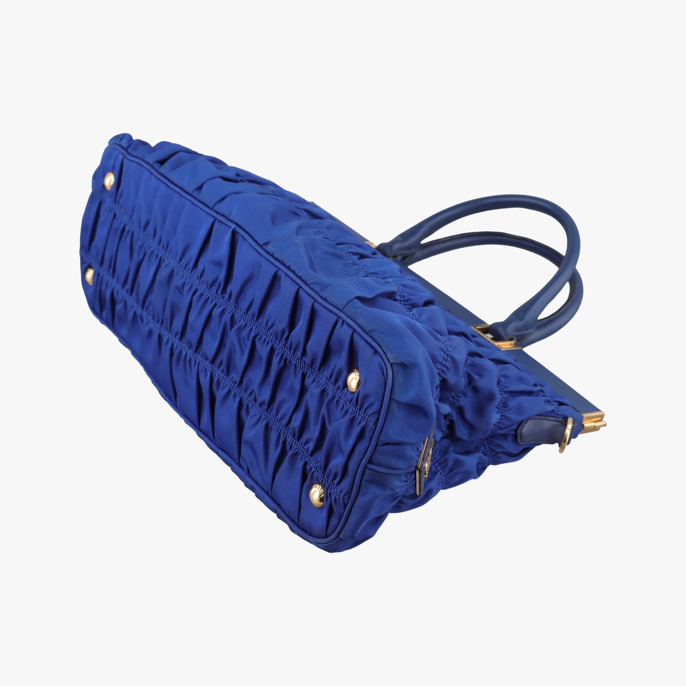 Pre-owned Prada gathered bag Blue Nylon x leather  shoulderbag | stylenewstar