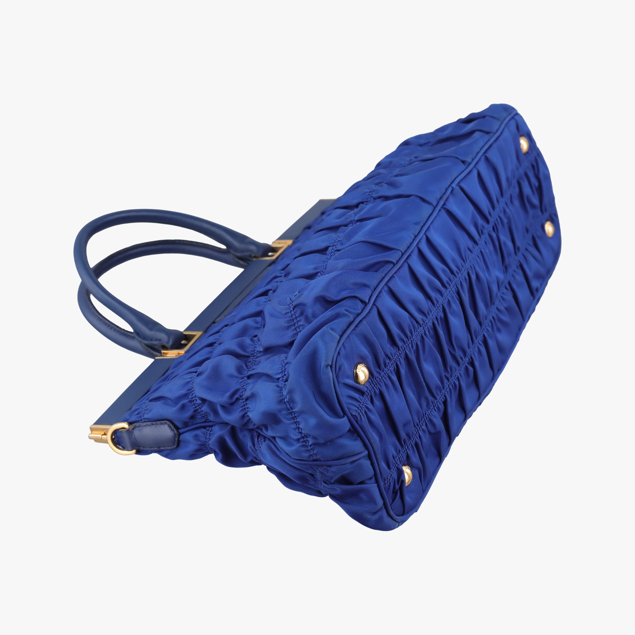Pre-owned Prada gathered bag Blue Nylon x leather  shoulderbag | stylenewstar