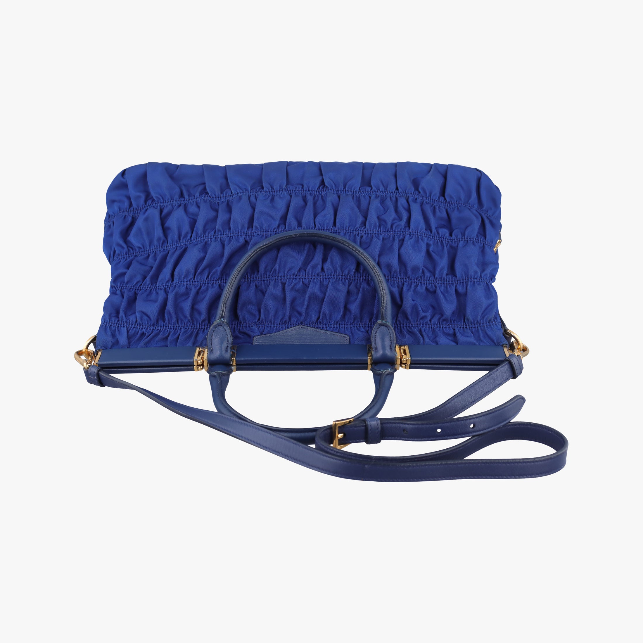 Pre-owned Prada gathered bag Blue Nylon x leather  shoulderbag | stylenewstar