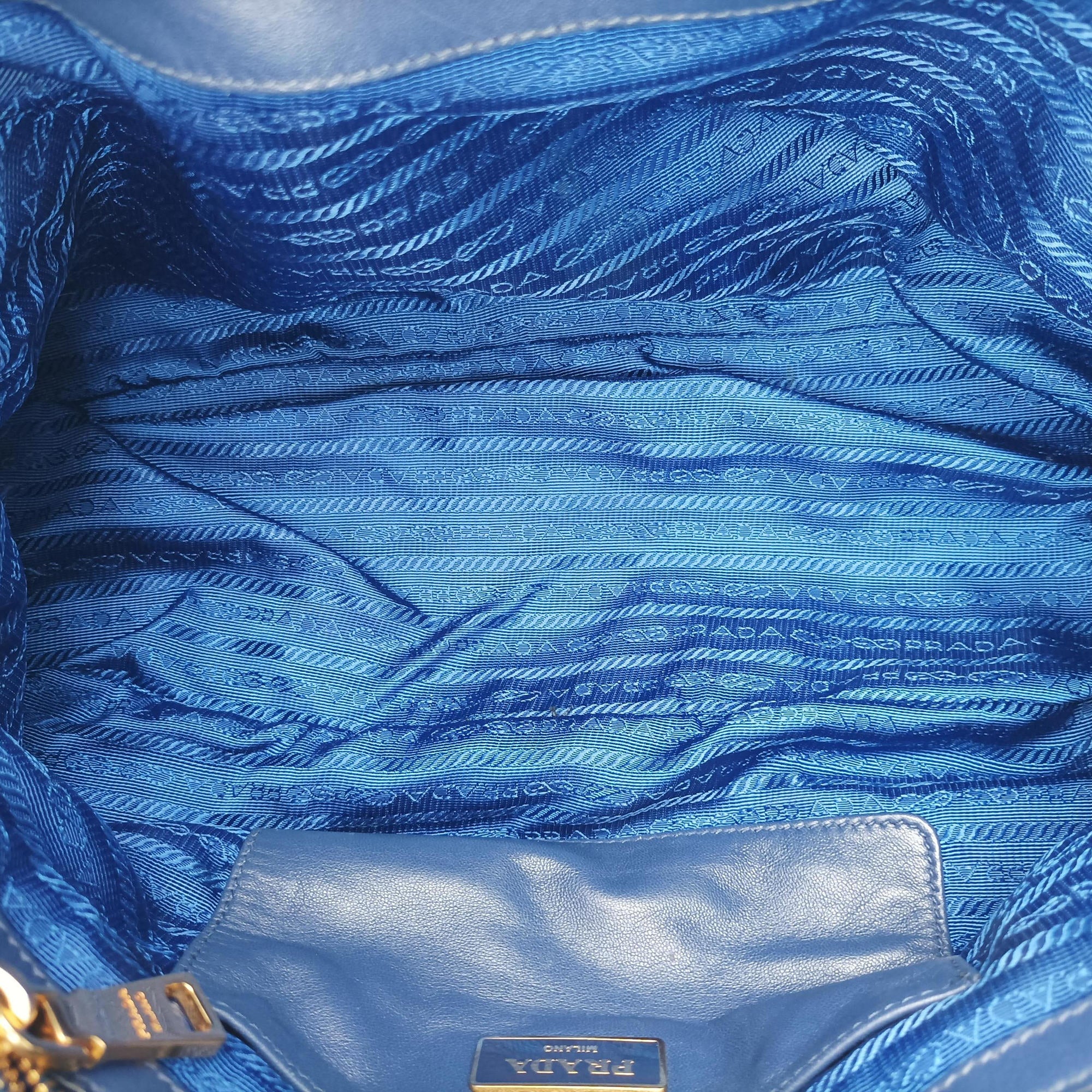 Pre-owned Prada gathered bag Blue Nylon x leather  shoulderbag | stylenewstar