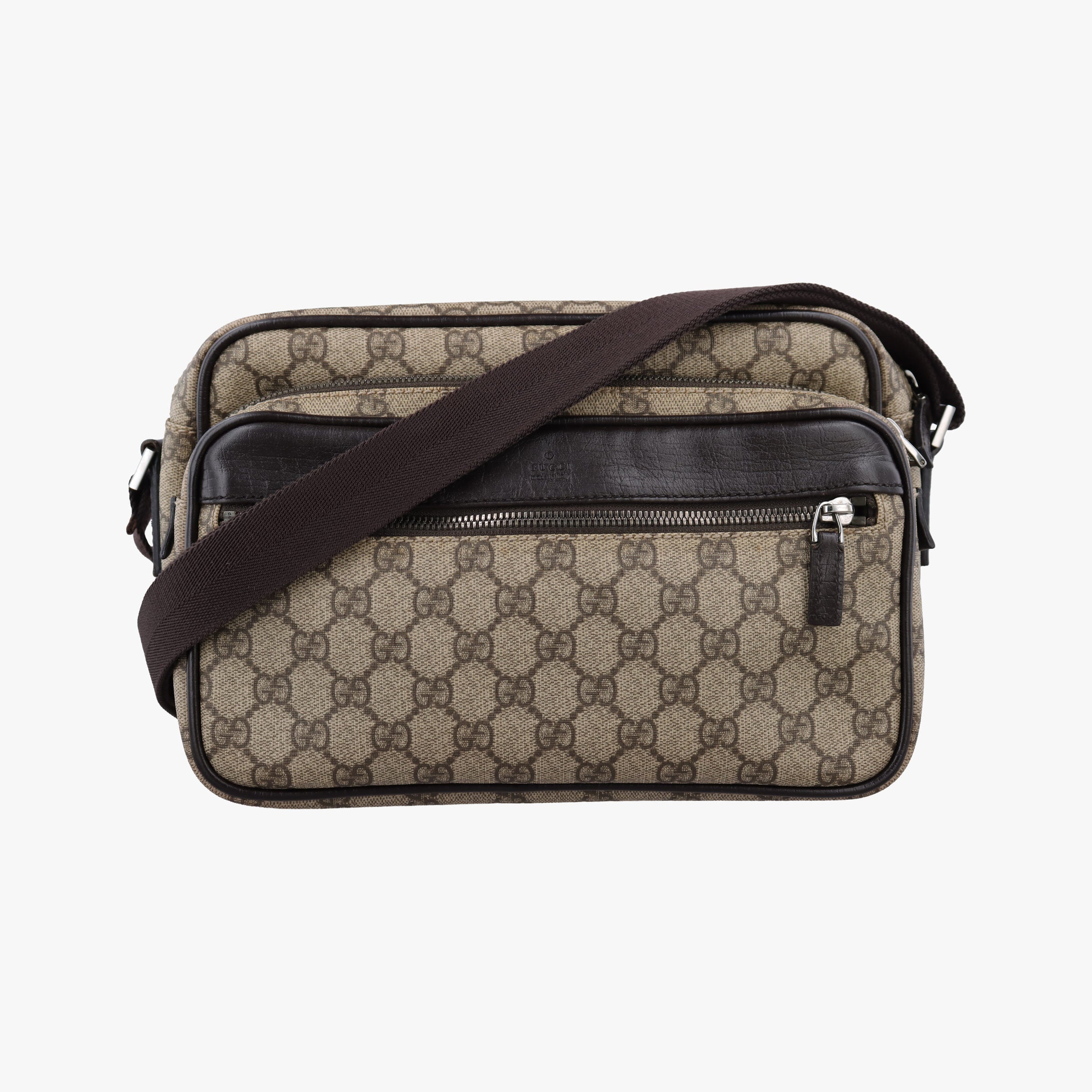 Pre-owned Gucci GG Plus Brownxbeige PVC coated canvasxLeather 114531 shoulderbag | stylenewstar