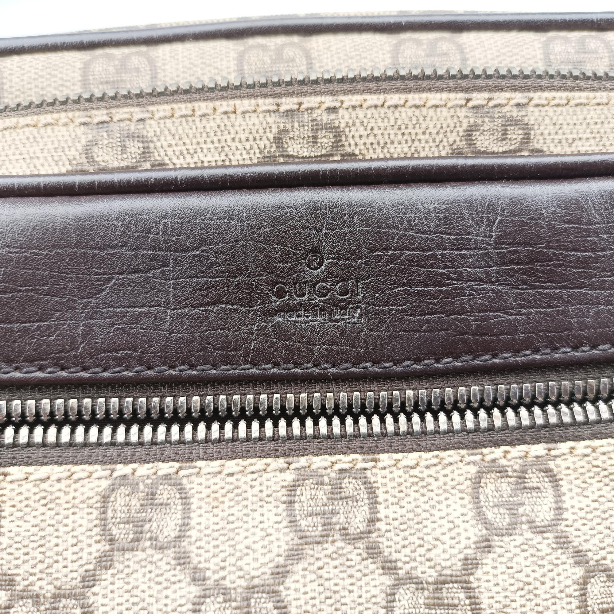 Pre-owned Gucci GG Plus Brownxbeige PVC coated canvasxLeather 114531 shoulderbag | stylenewstar
