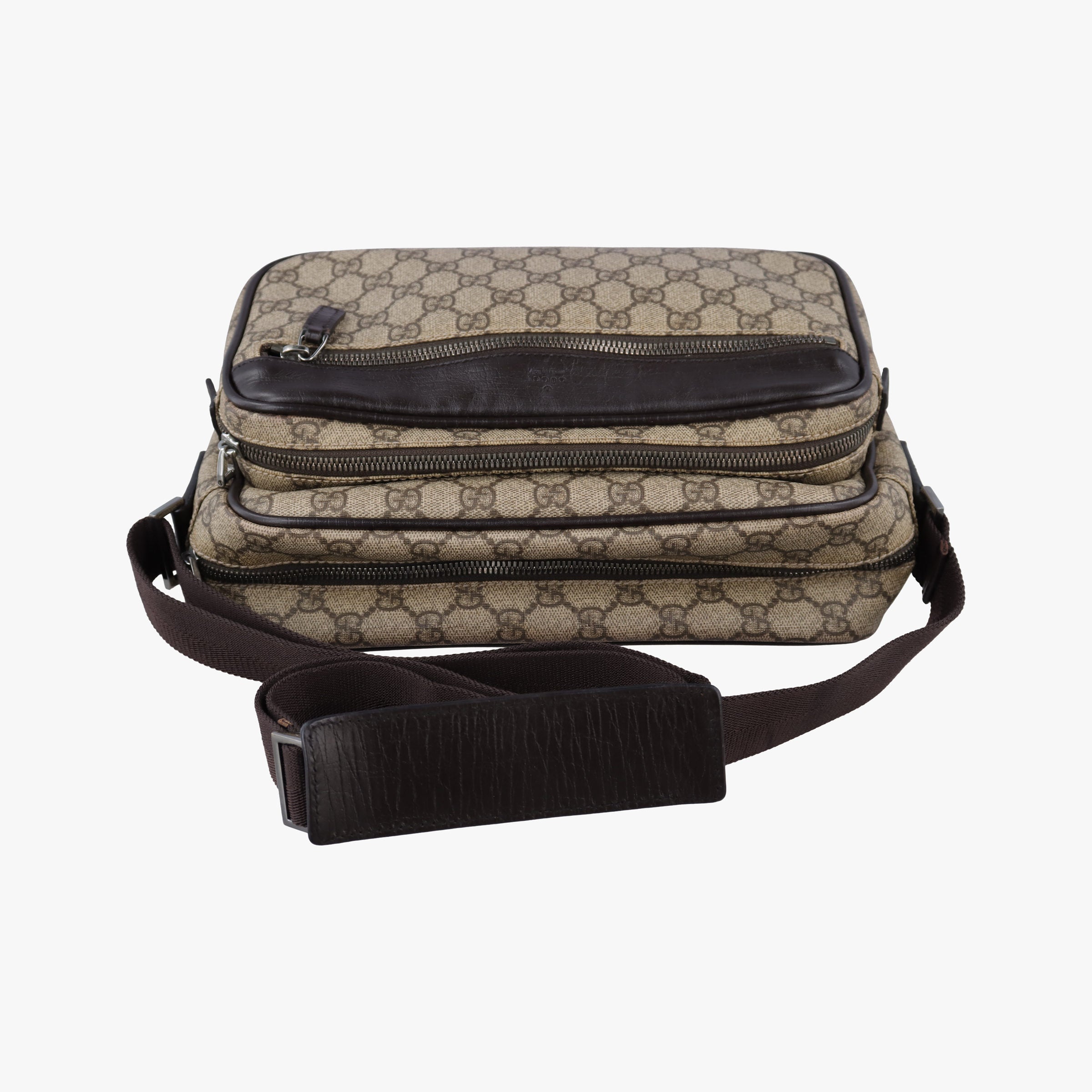 Pre-owned Gucci GG Plus Brownxbeige PVC coated canvasxLeather 114531 shoulderbag | stylenewstar
