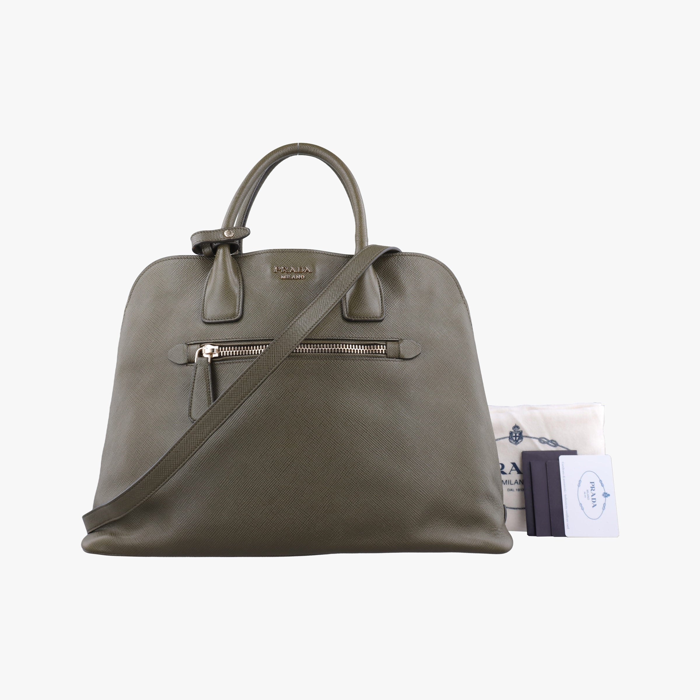 Pre-owned Prada Cuir Open Promenade Satchel Green SAFFIANO Leather  shoulderbag | stylenewstar