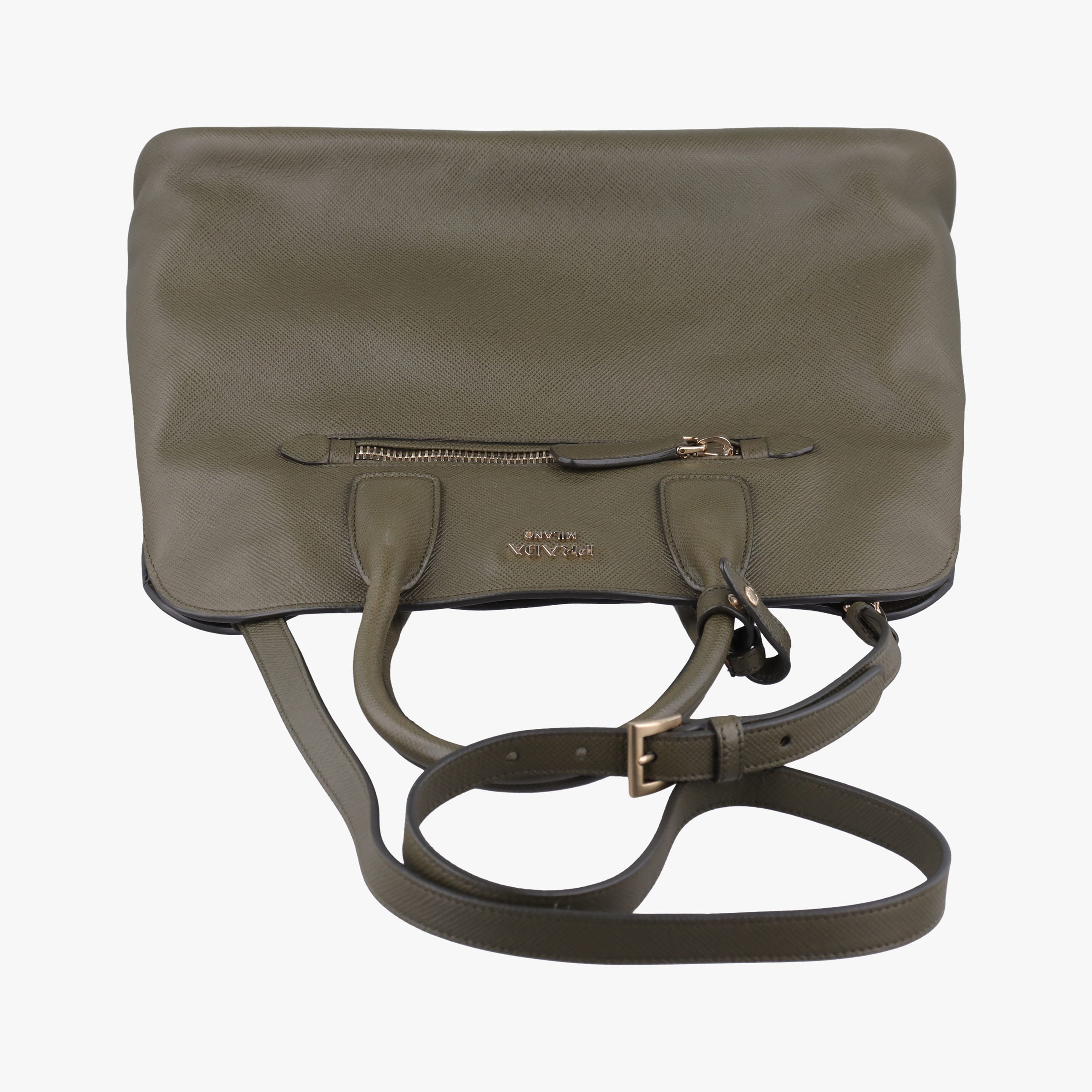 Pre-owned Prada Cuir Open Promenade Satchel Green SAFFIANO Leather  shoulderbag | stylenewstar