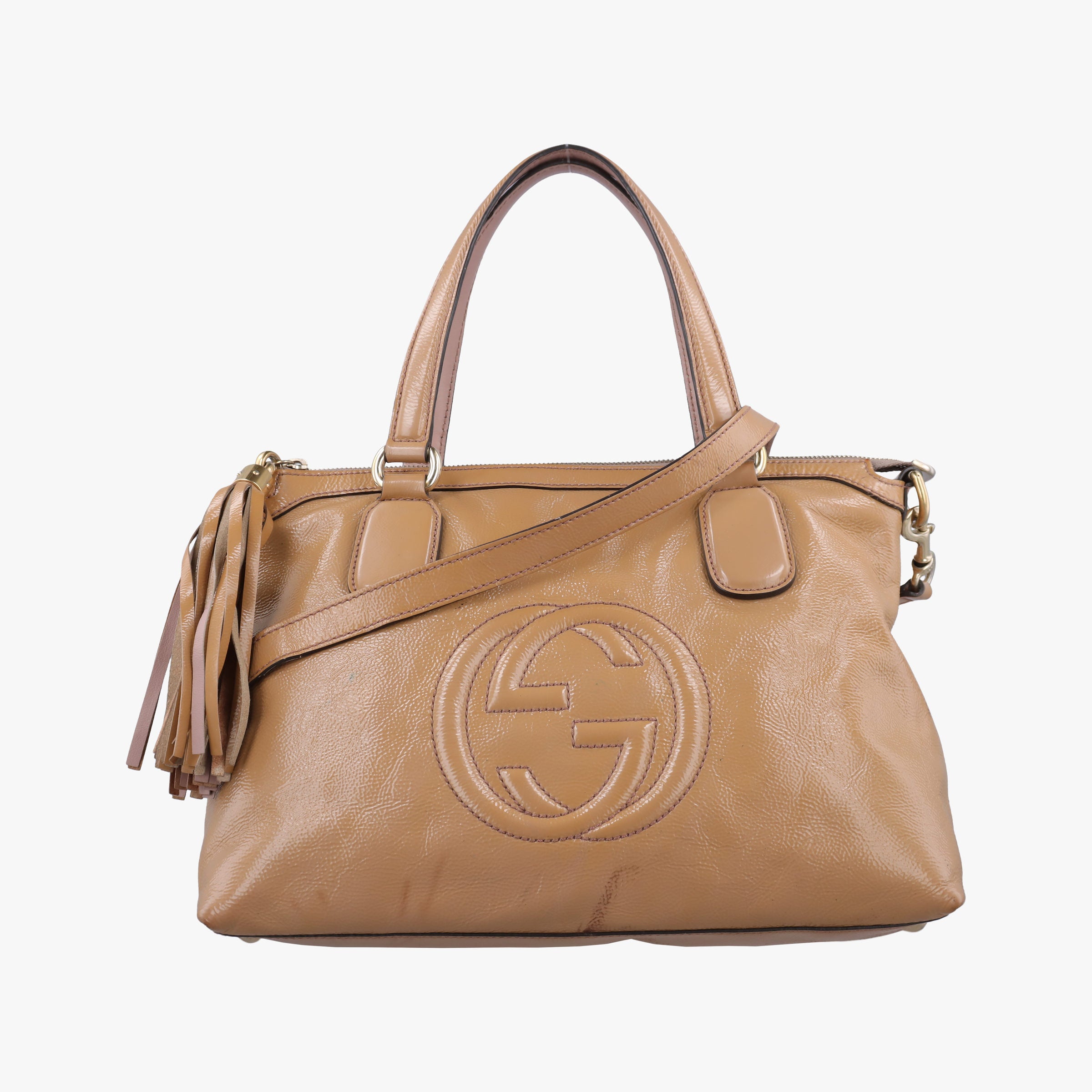 Pre-owned Gucci Soho Beige Patent Leather 308362 shoulderbag | stylenewstar