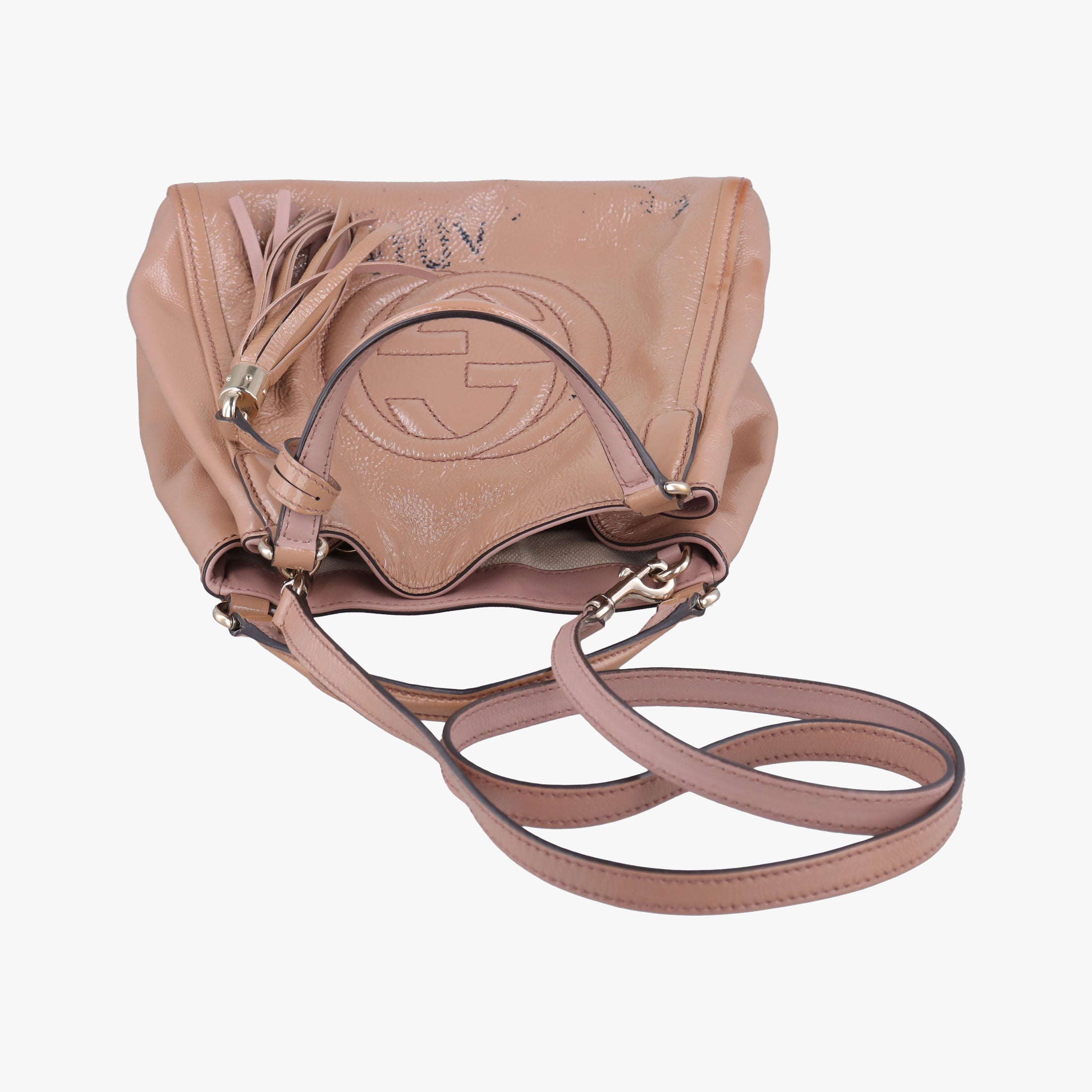 Pre-owned Gucci Soho Beige Patent Leather 282309 shoulderbag | stylenewstar