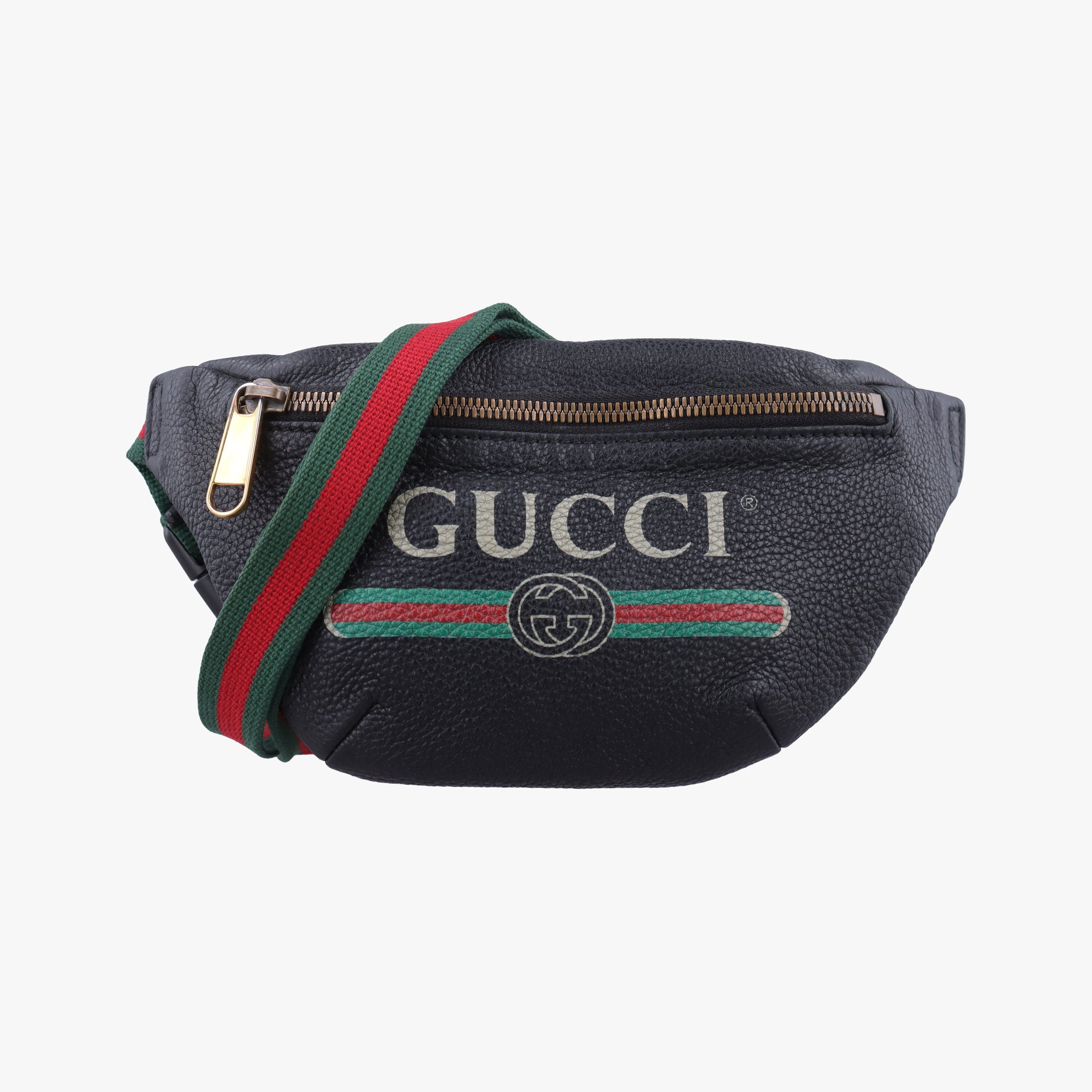 Pre-owned Gucci Gucci Print Black Leather 527792 bum bag/waist bag | stylenewstar