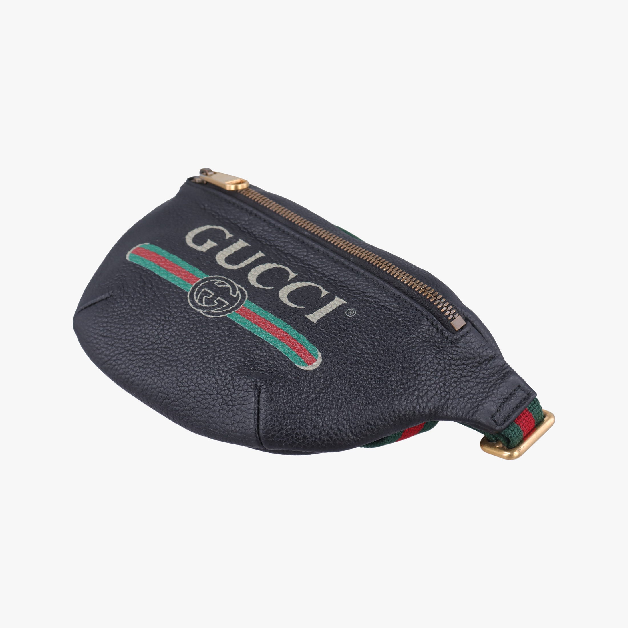 Pre-owned Gucci Gucci Print Black Leather 527792 bum bag/waist bag | stylenewstar