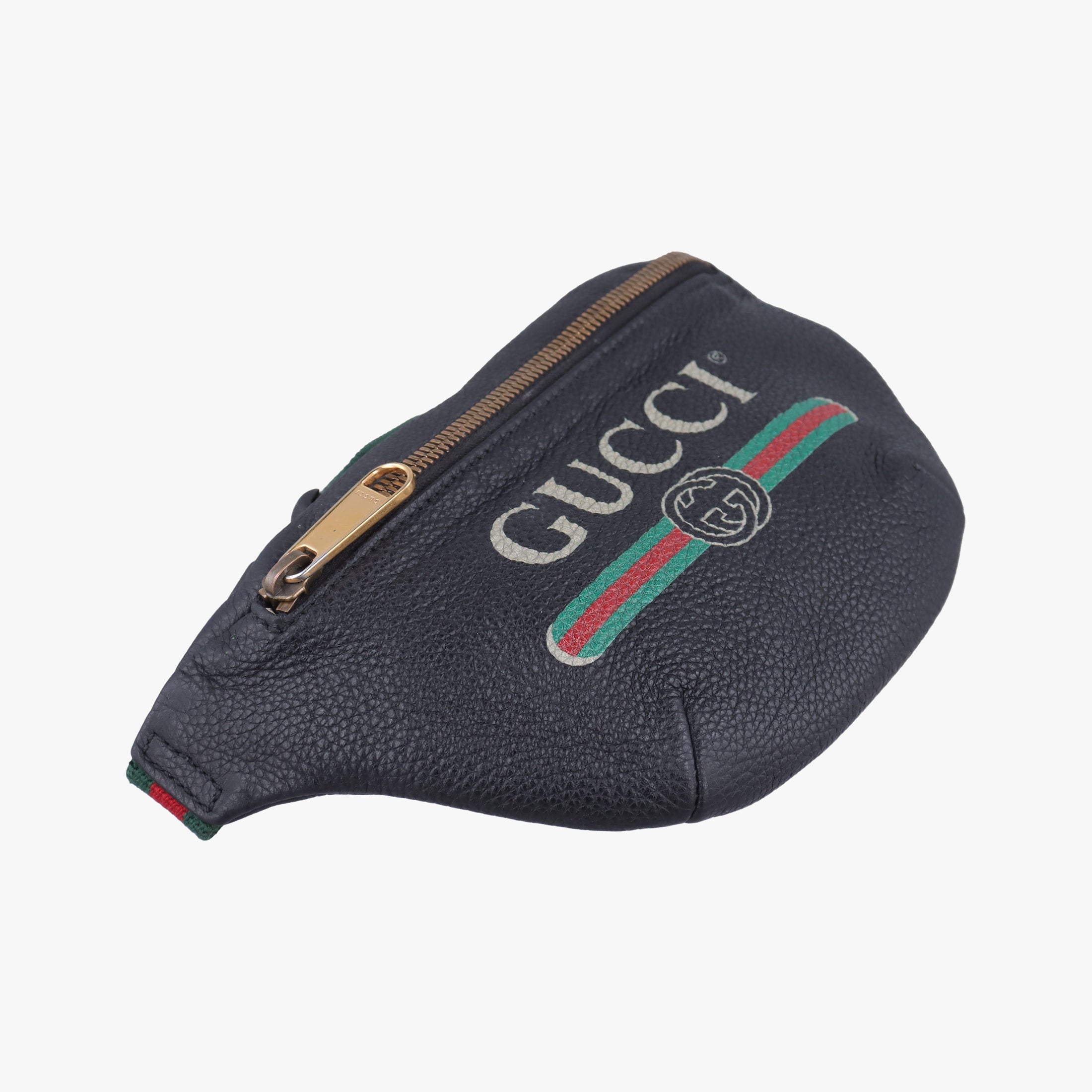 Pre-owned Gucci Gucci Print Black Leather 527792 bum bag/waist bag | stylenewstar