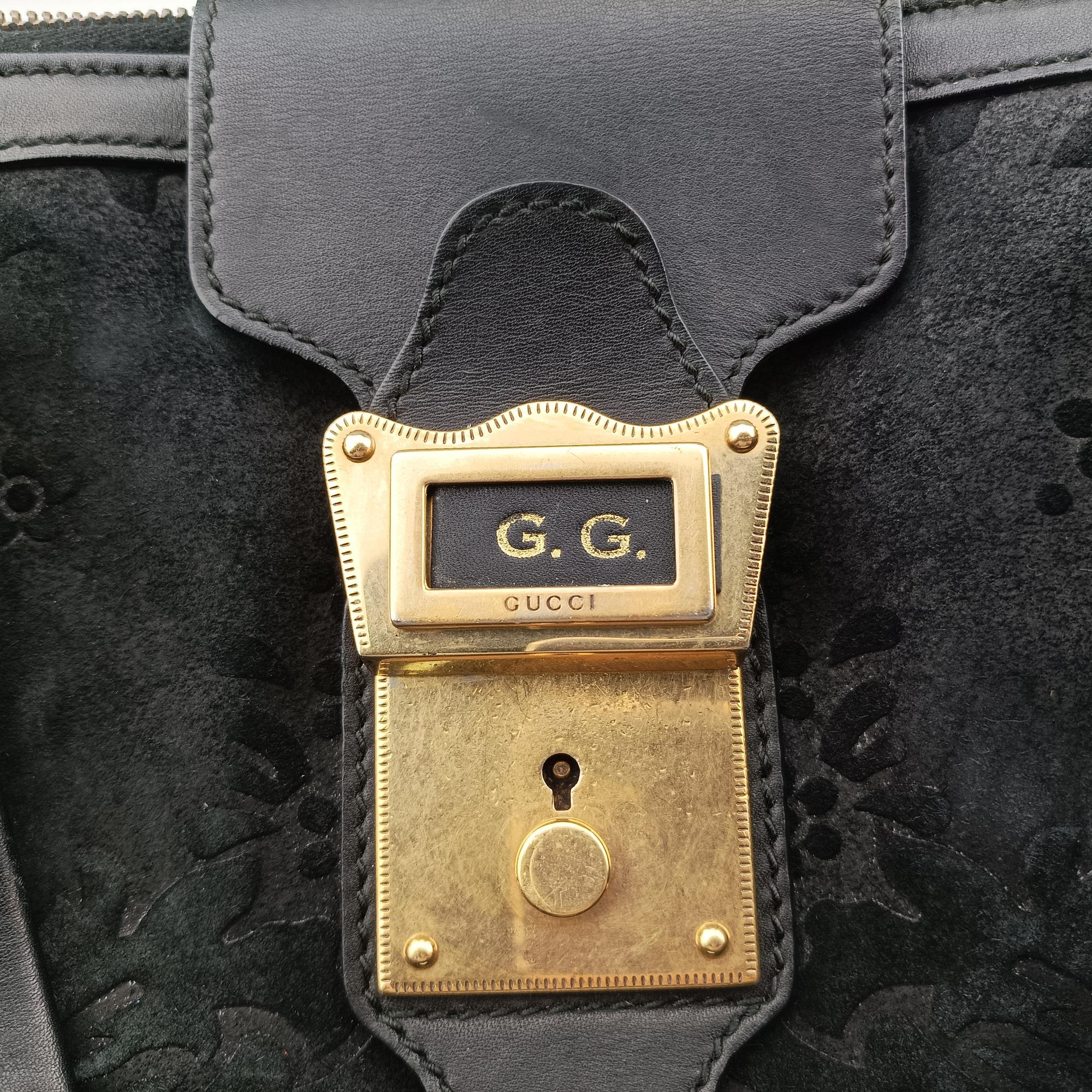 Vintage Gucci Goldmark Top Handle Black Suede 303891 handbag | stylenewstar